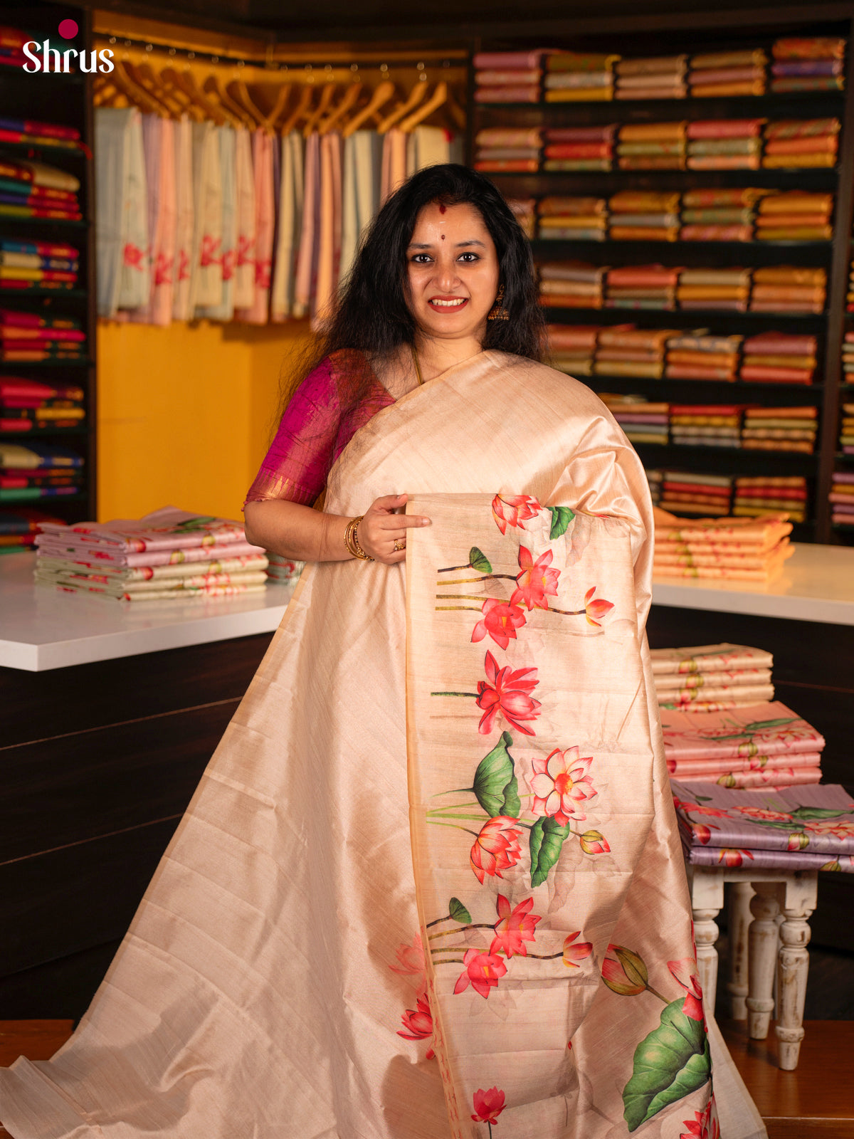 Cream - Semi Tussar Saree