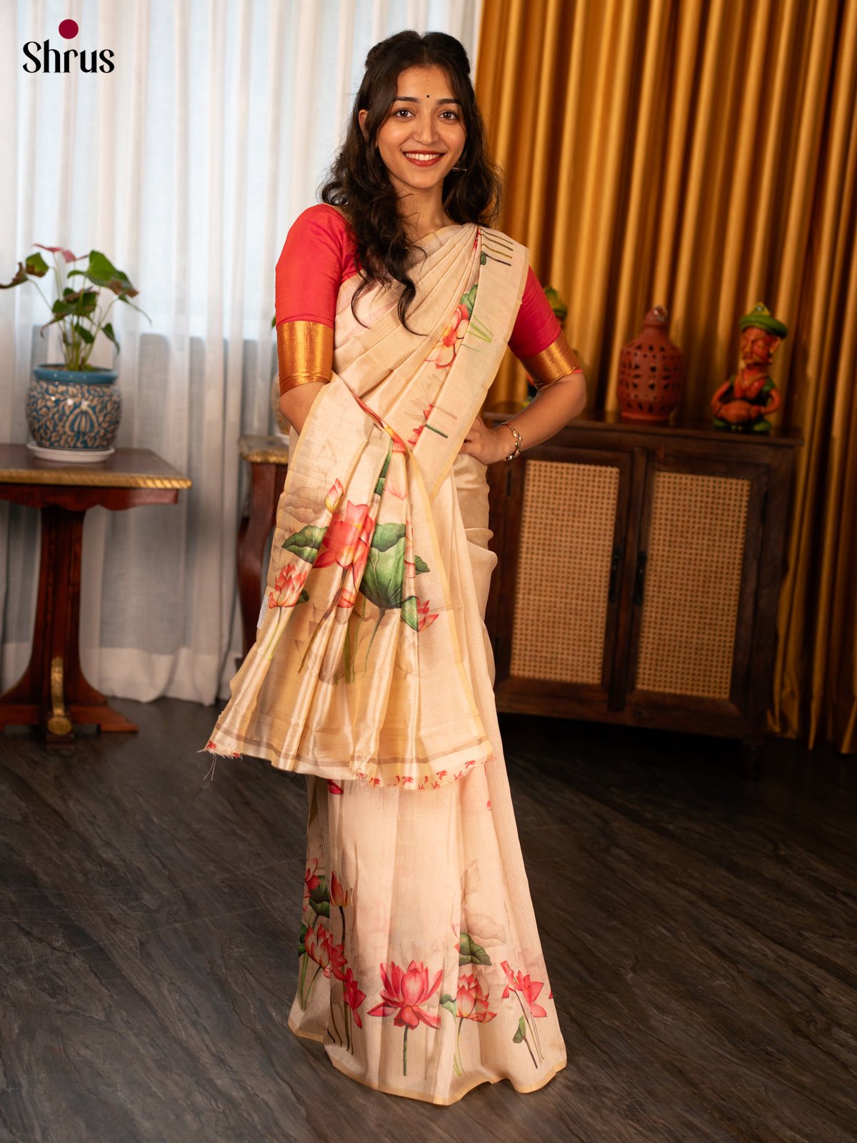 Cream - Semi Tussar Saree