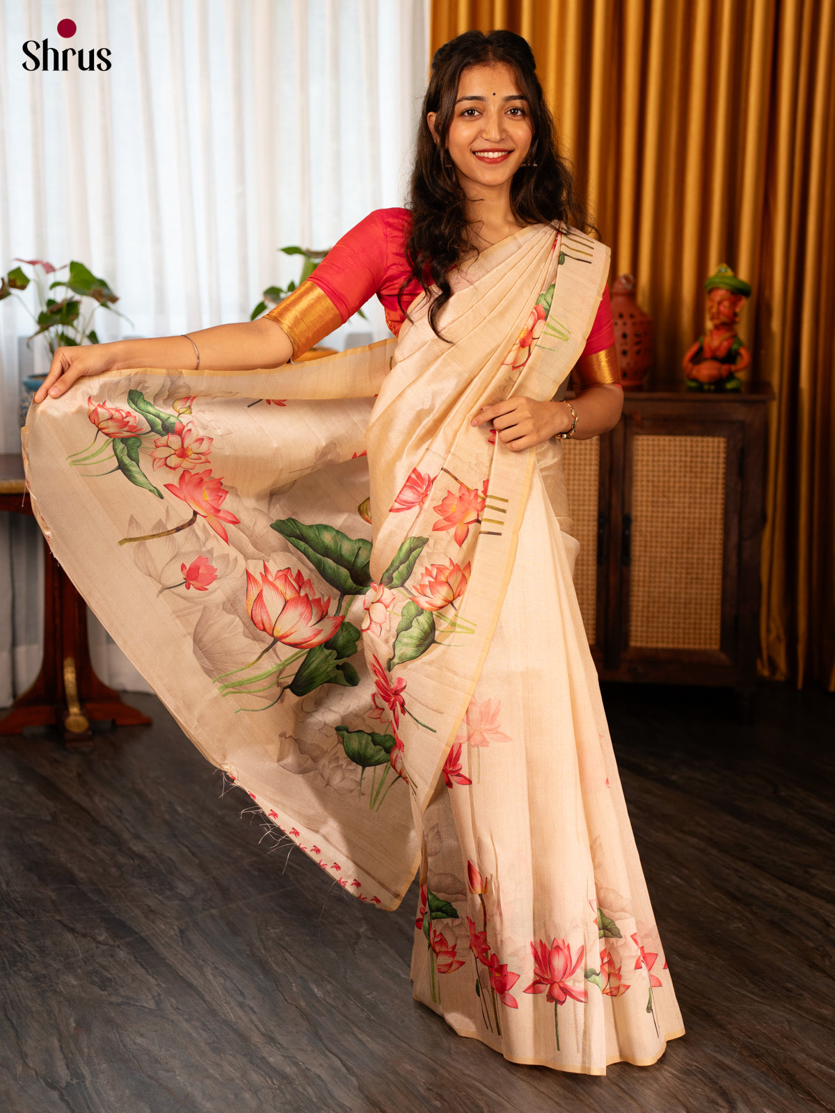 Cream - Semi Tussar Saree