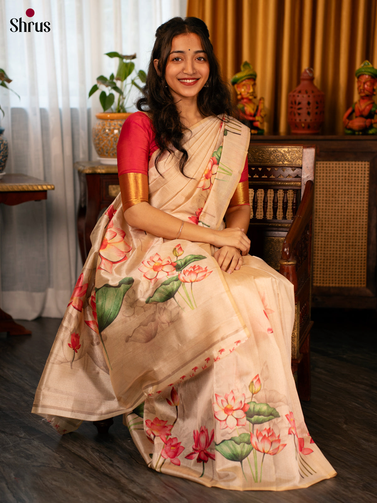 Cream - Semi Tussar Saree