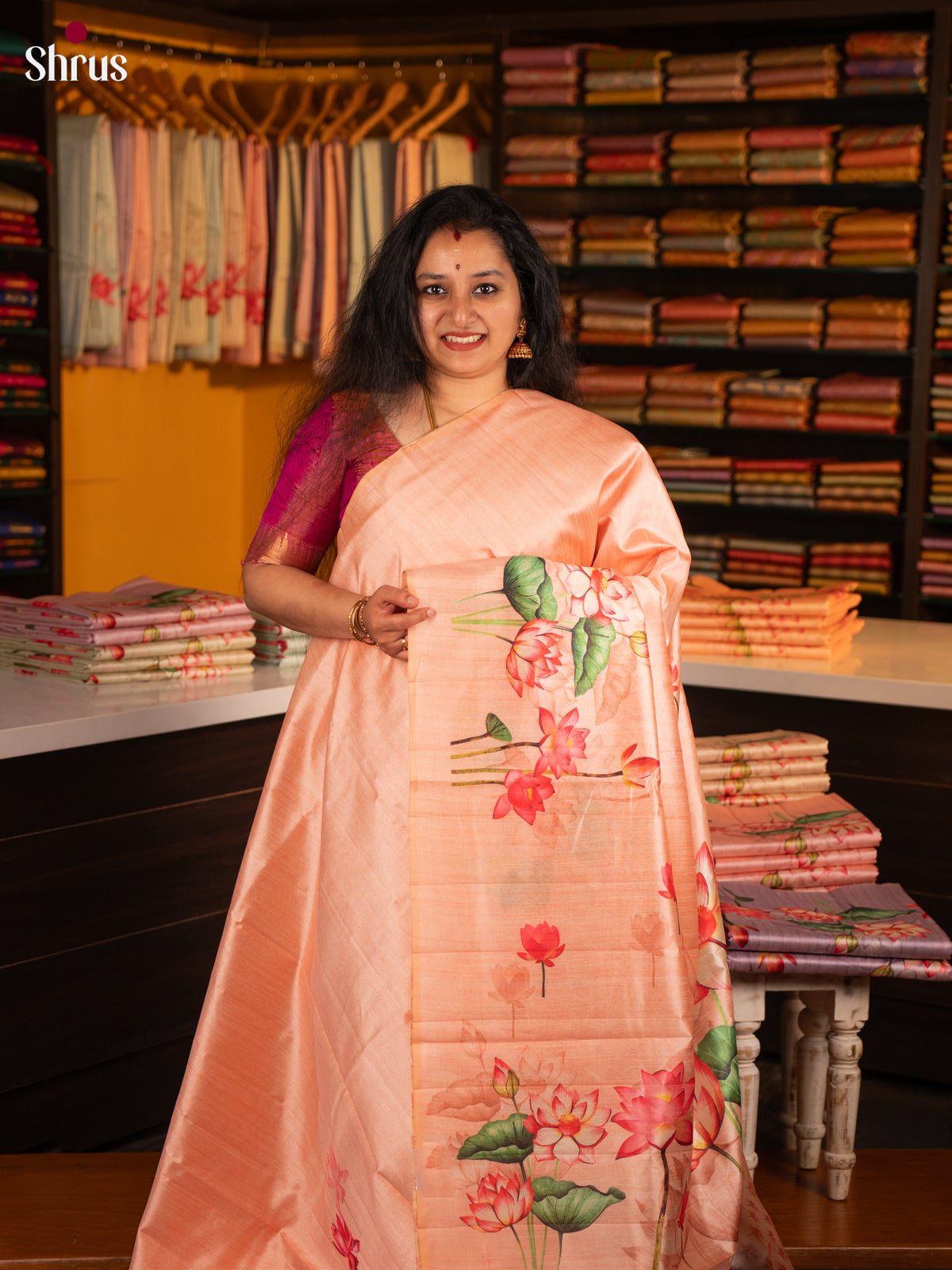 Peach - Semi Tussar Saree