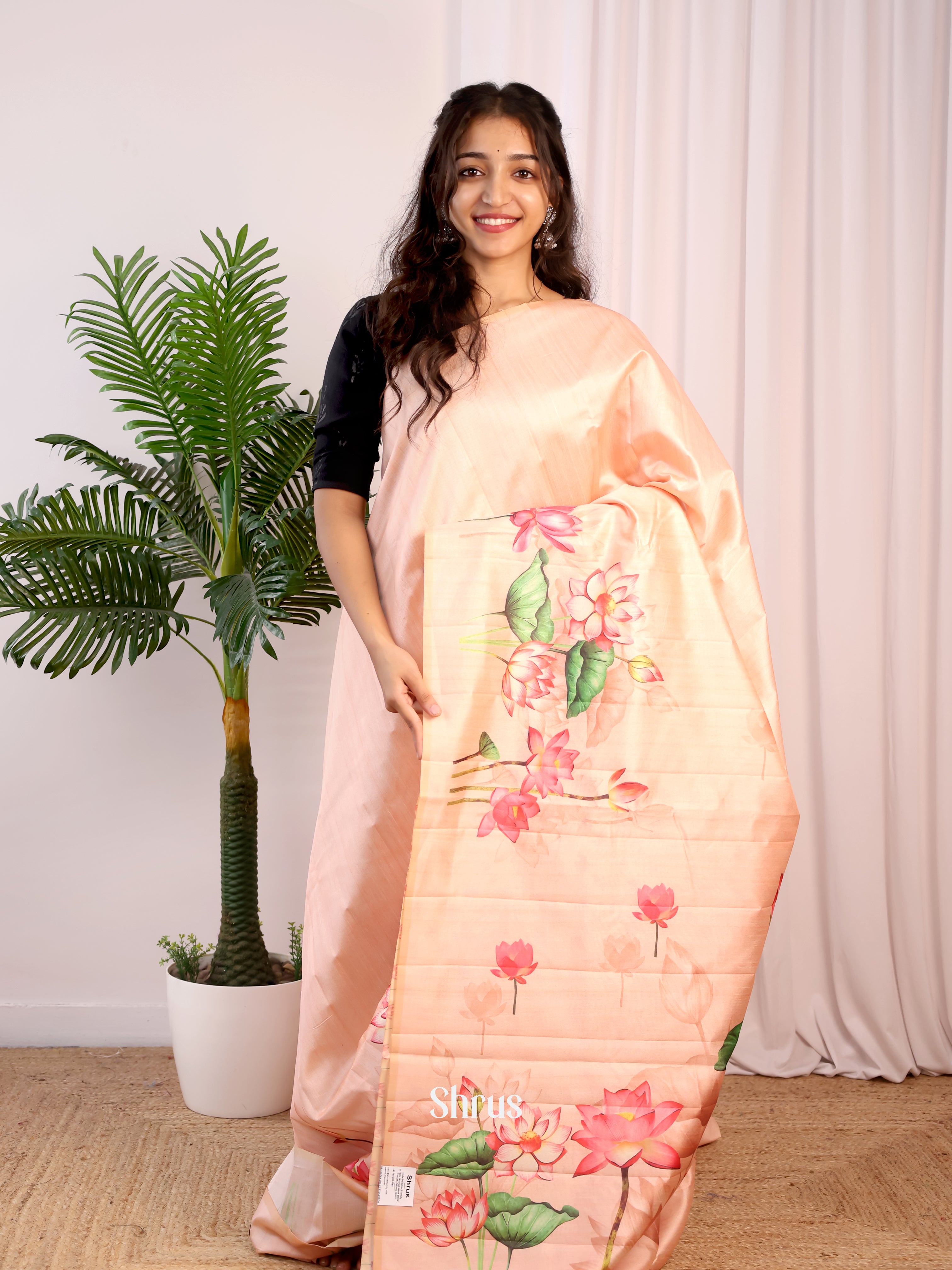 Peach - Semi Tussar Saree