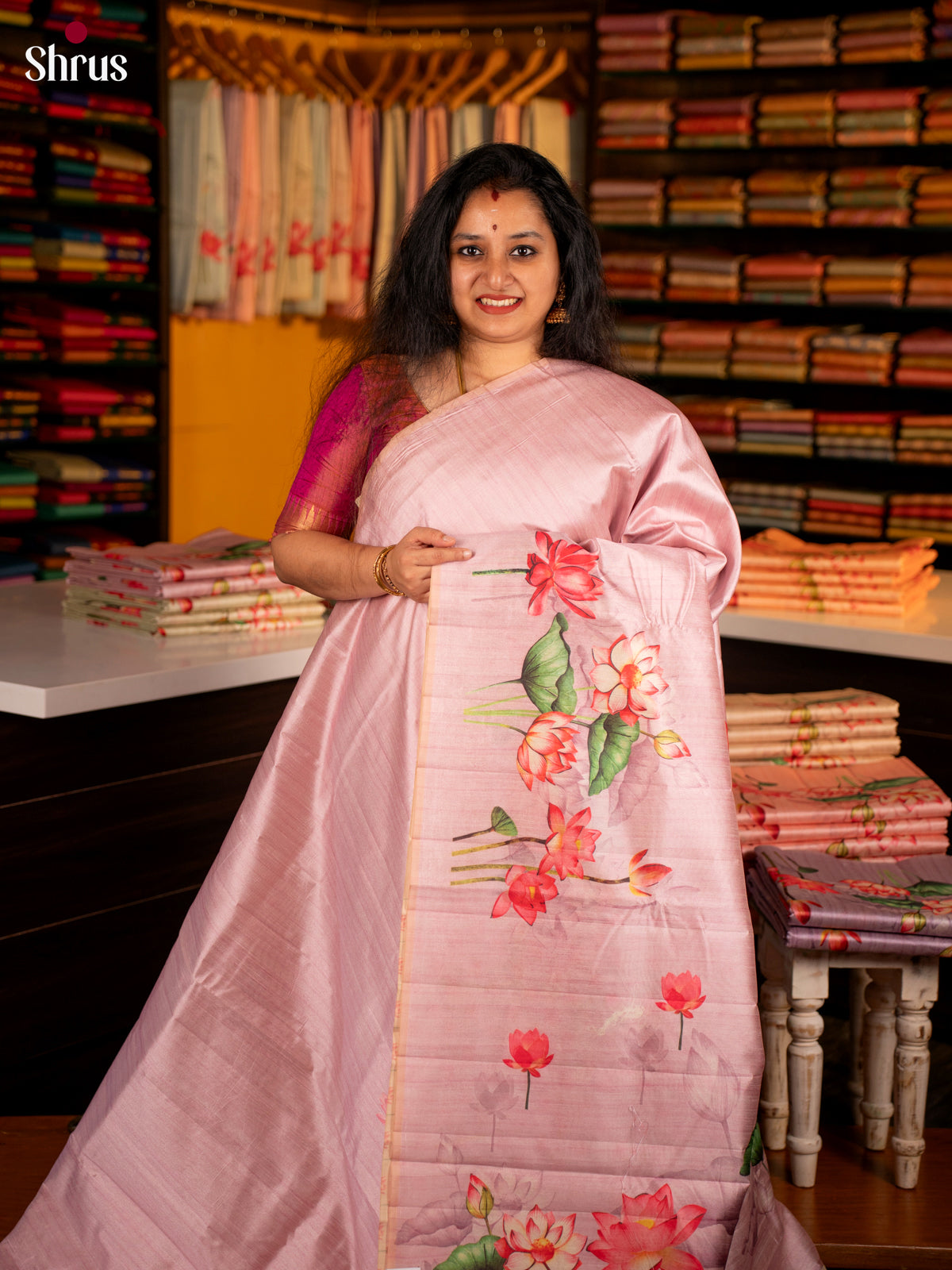 Pink - Semi Tussar Saree