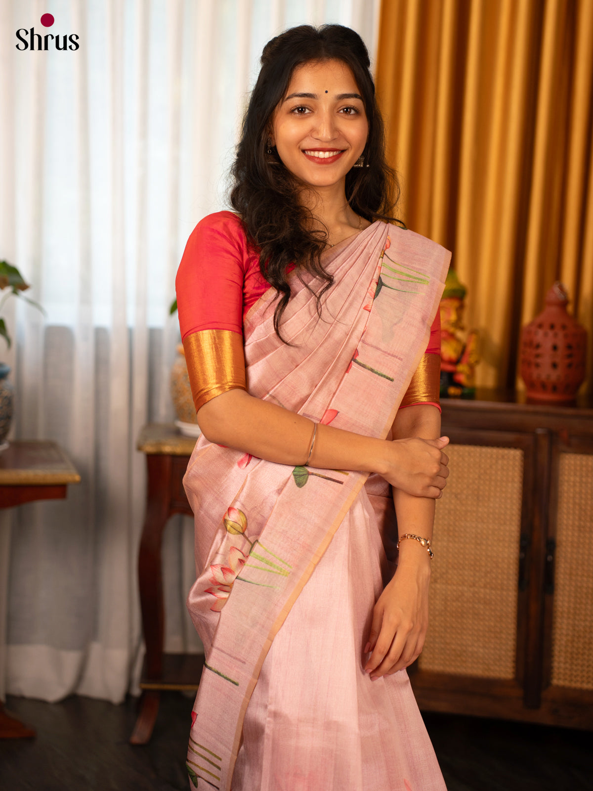 Pink - Semi Tussar Saree