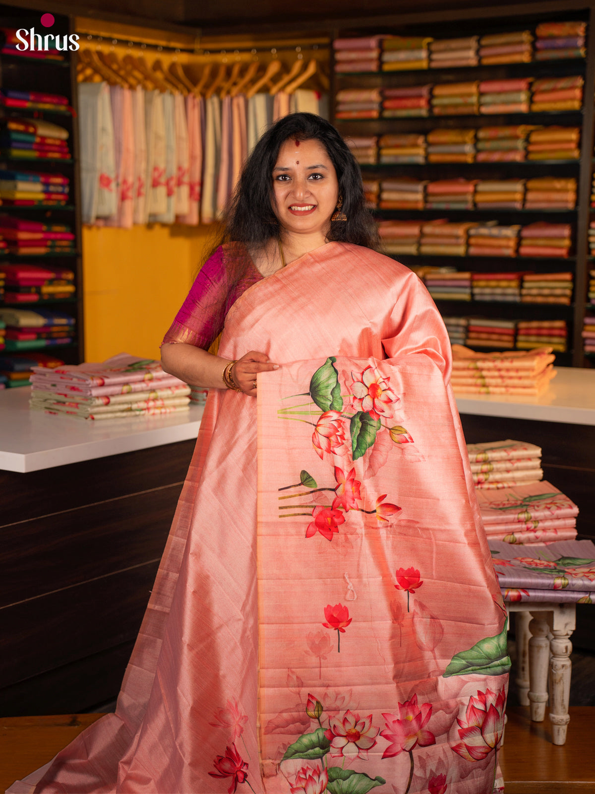 Pink - Semi Tussar Saree