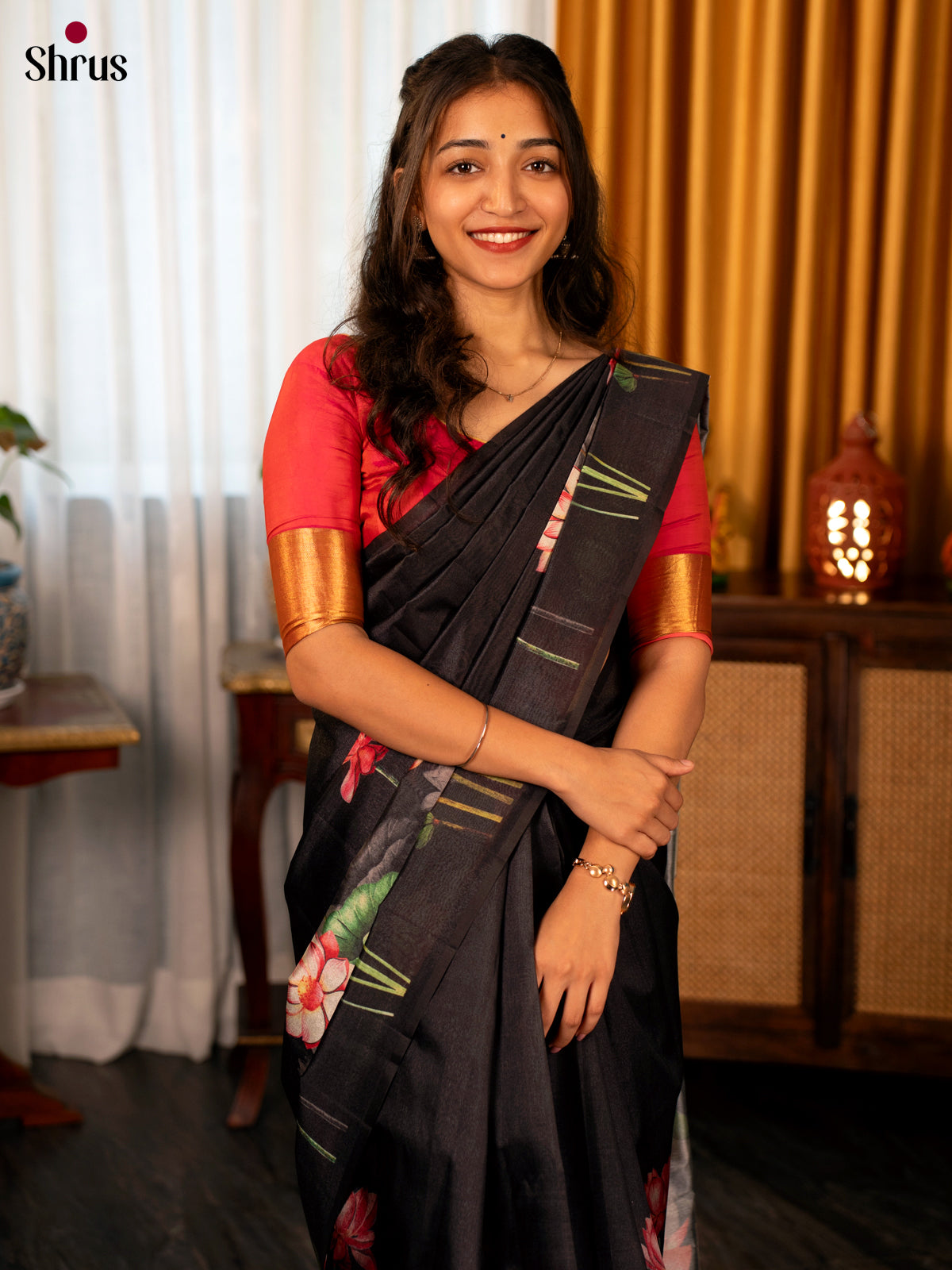 Black - Semi Tussar Saree