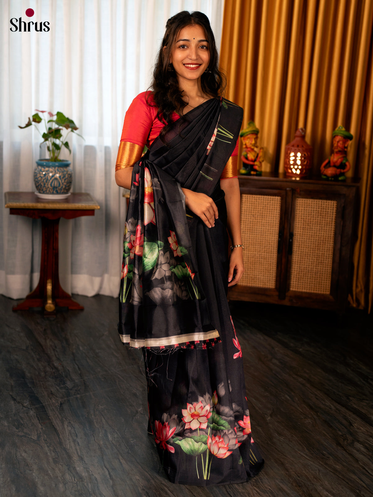 Black - Semi Tussar Saree