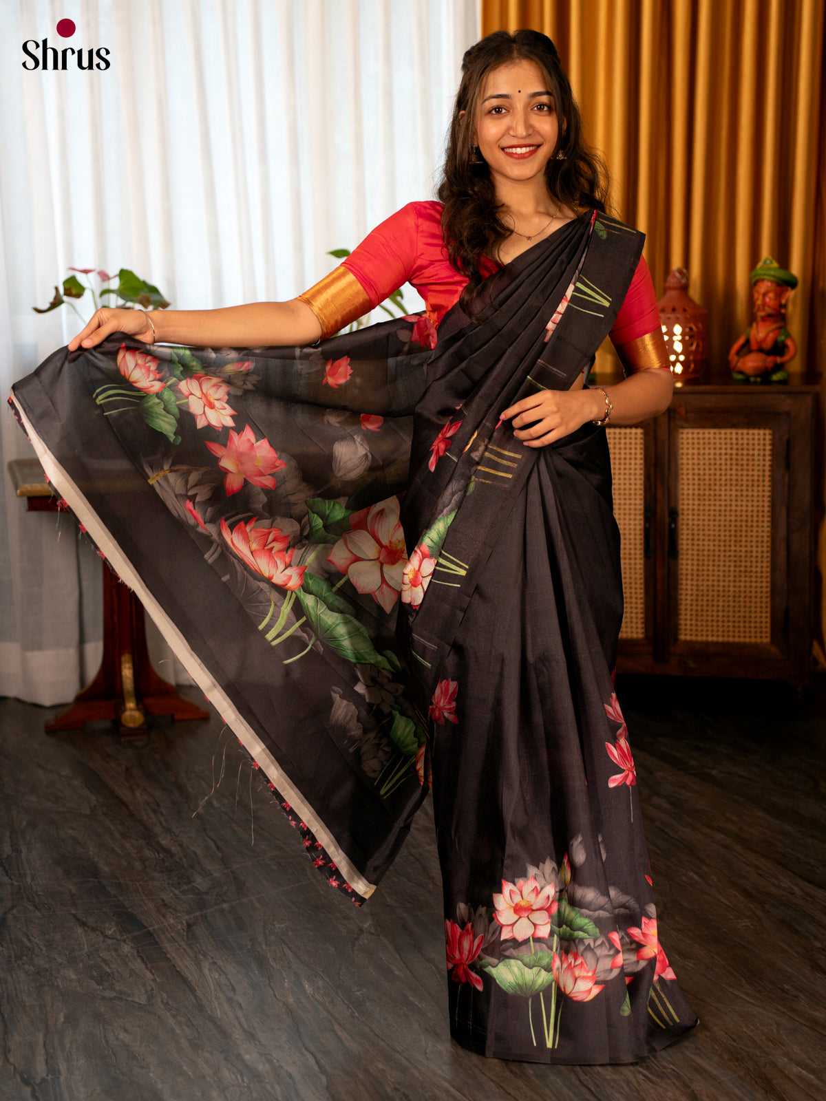 Black - Semi Tussar Saree