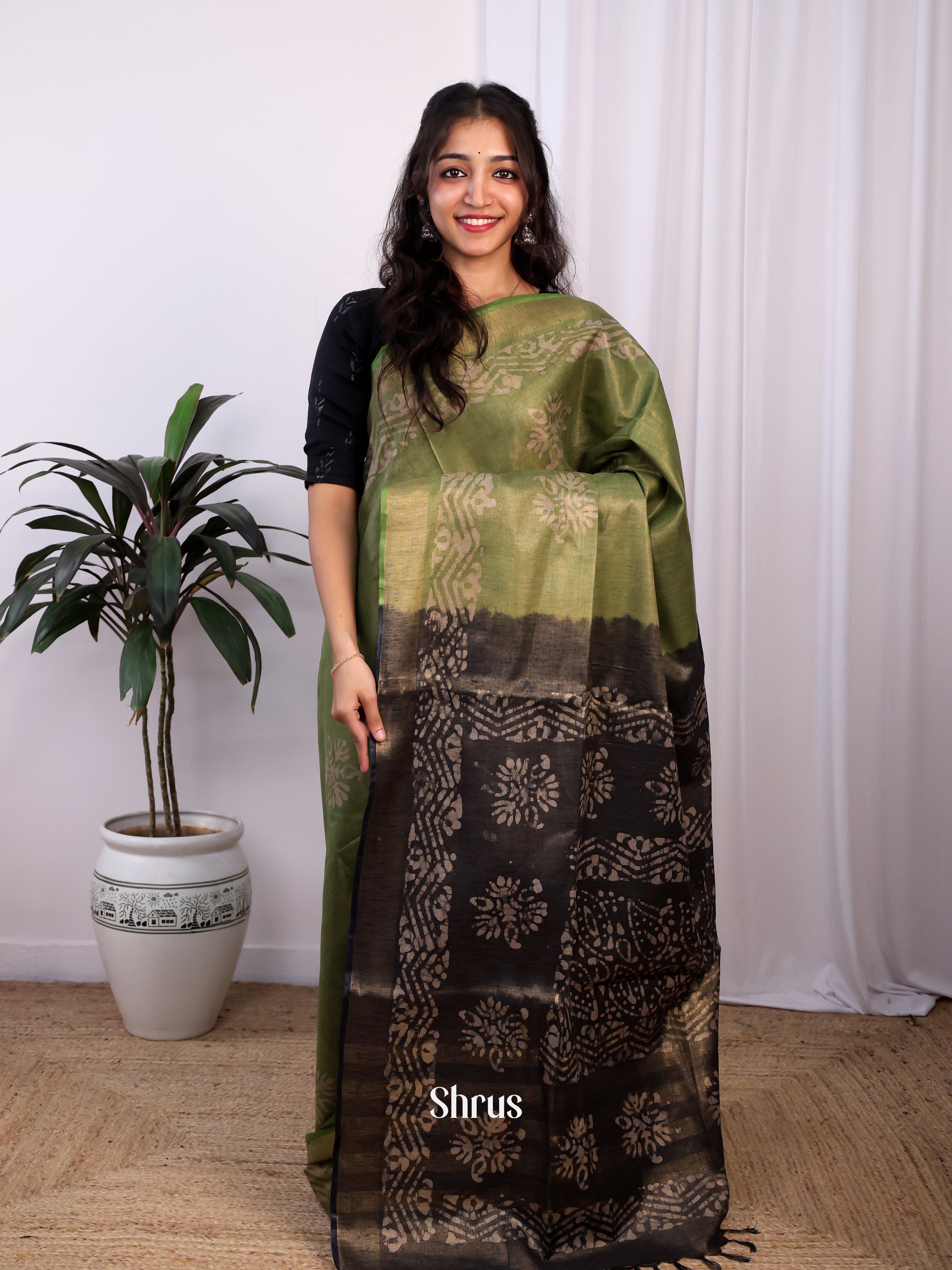 Green & Black -Bhatik Saree - Shop on Shrus.com