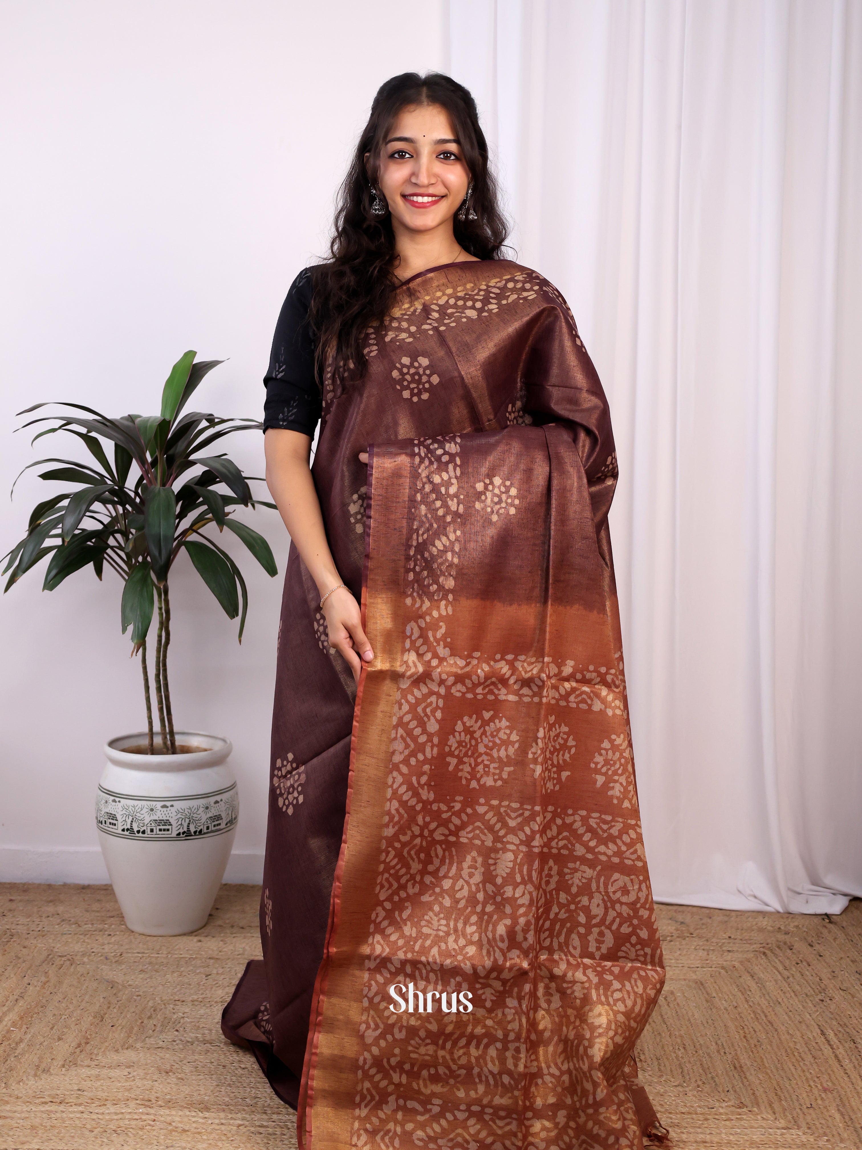 Brown & Mustard -Bhatik Saree