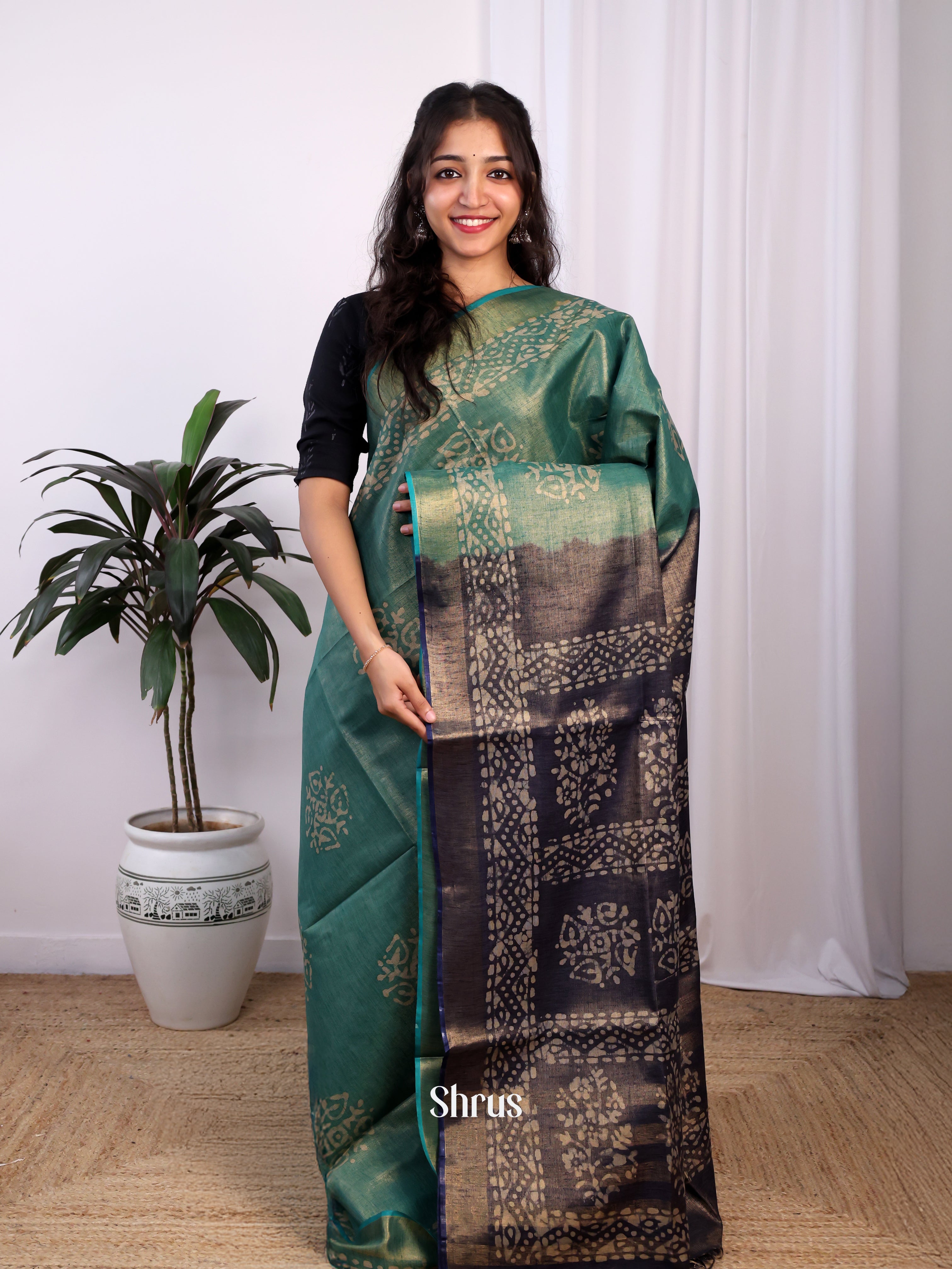 Green & Blue-Bhatik Saree - Shop on Shrus.com