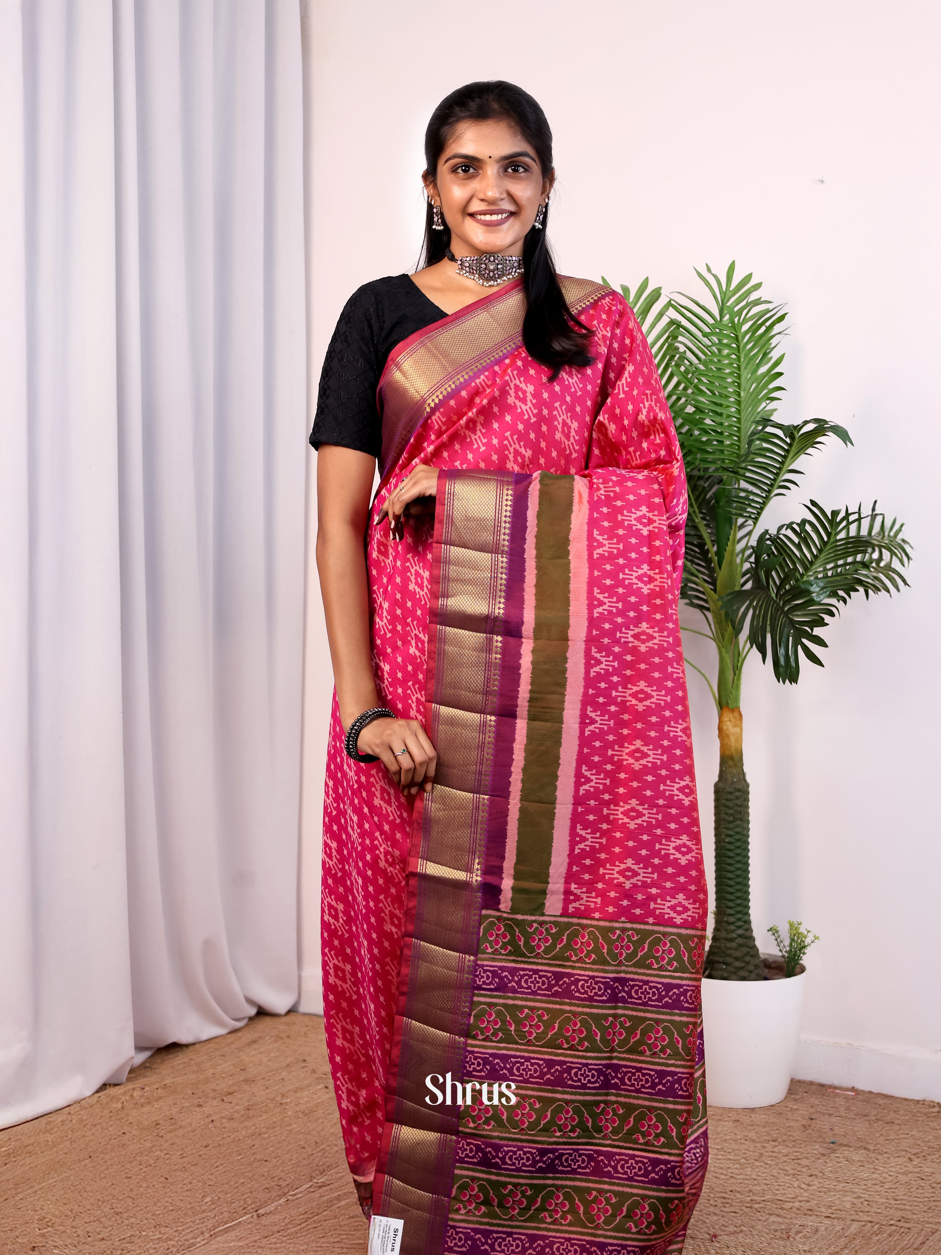 Pink & Purple - Semi Patola Saree - Shop on Shrus.com