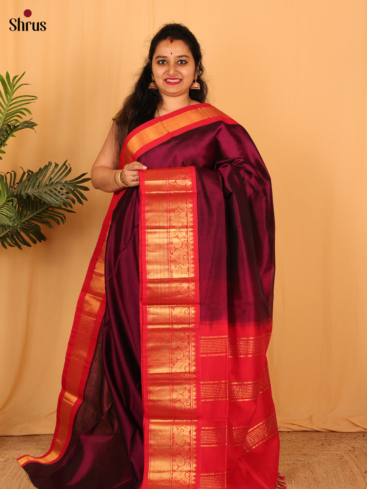 Violet & Red - Silk Cotton Saree