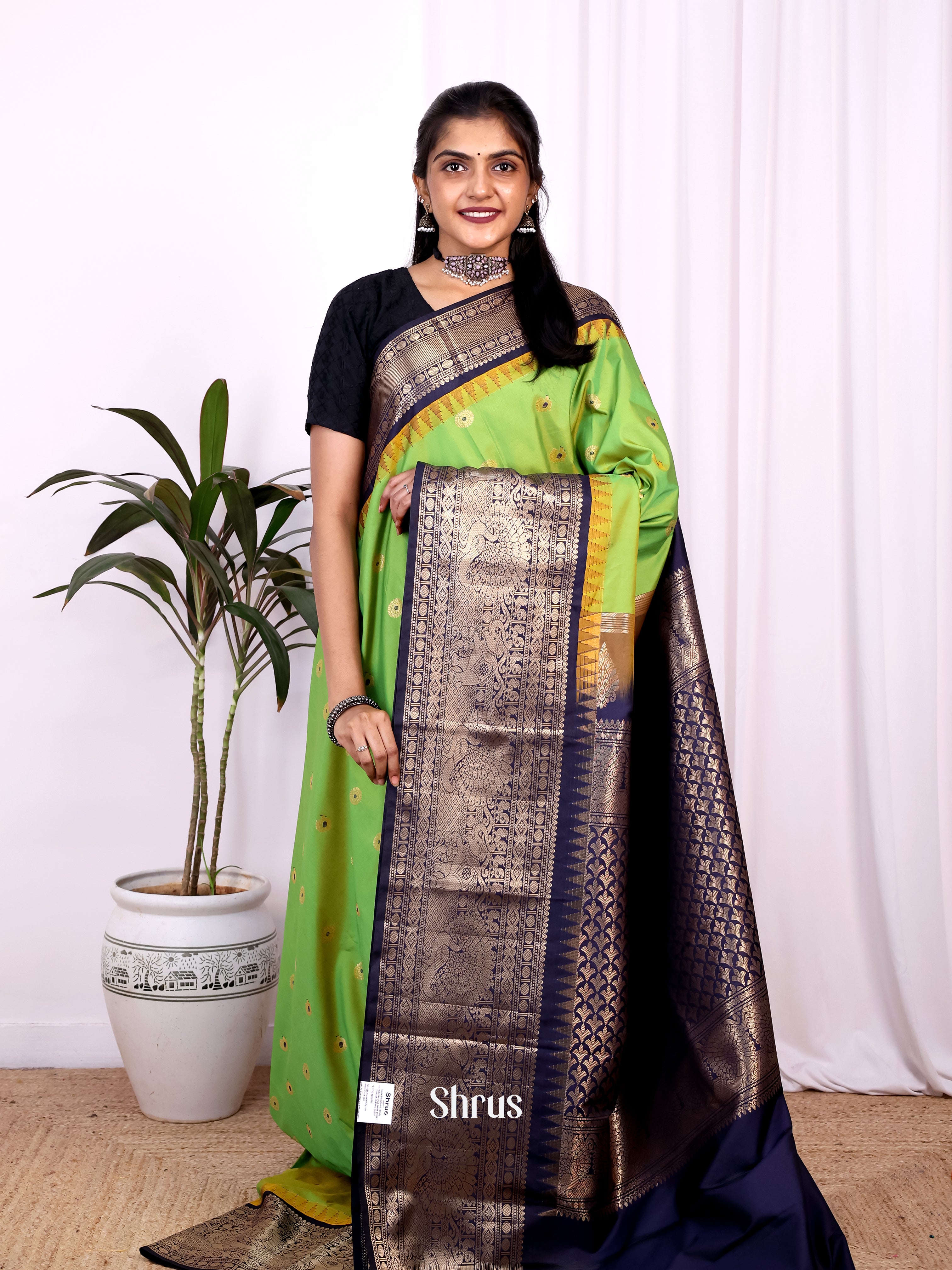 Green & Blue - Gadwal halfpure Saree