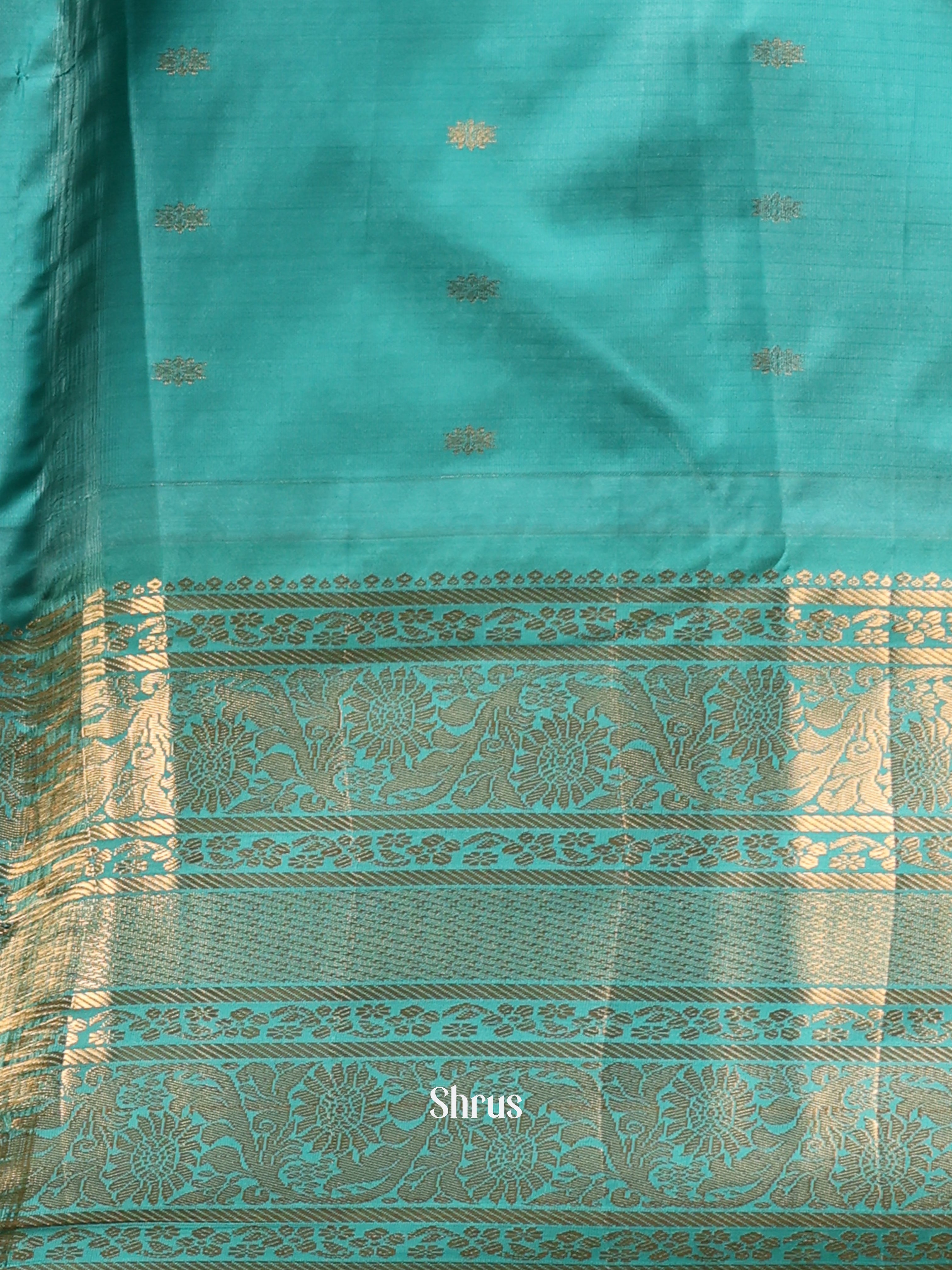 Green & Teal- Gadwal halfpure Saree - Shop on Shrus.com