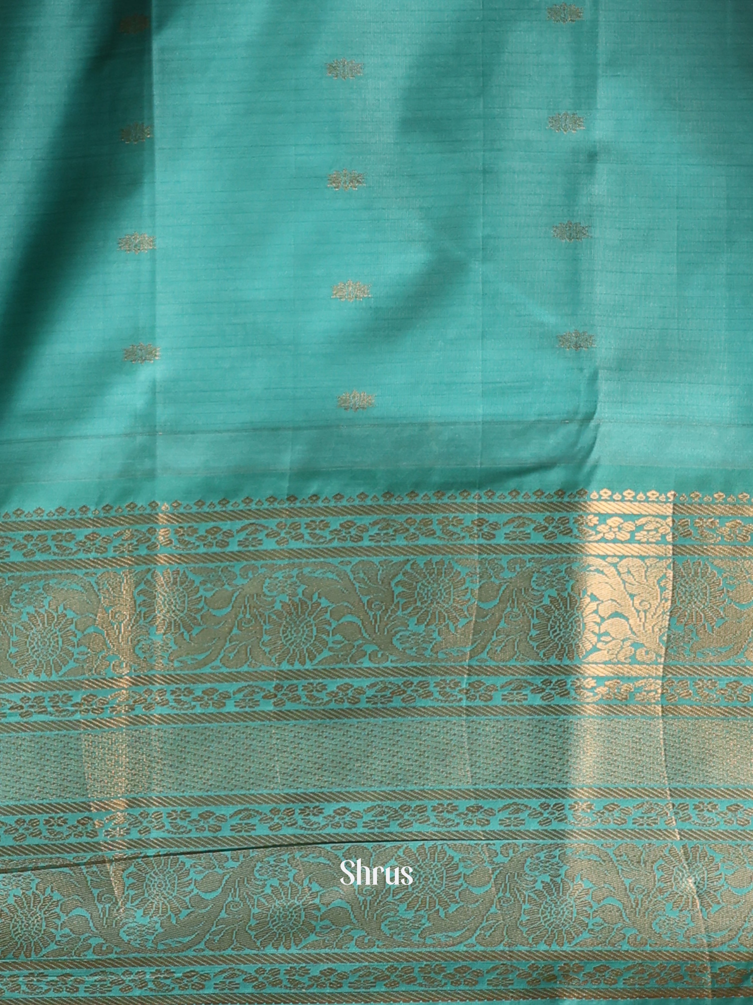 Peach  & Teal- Gadwal halfpure Saree