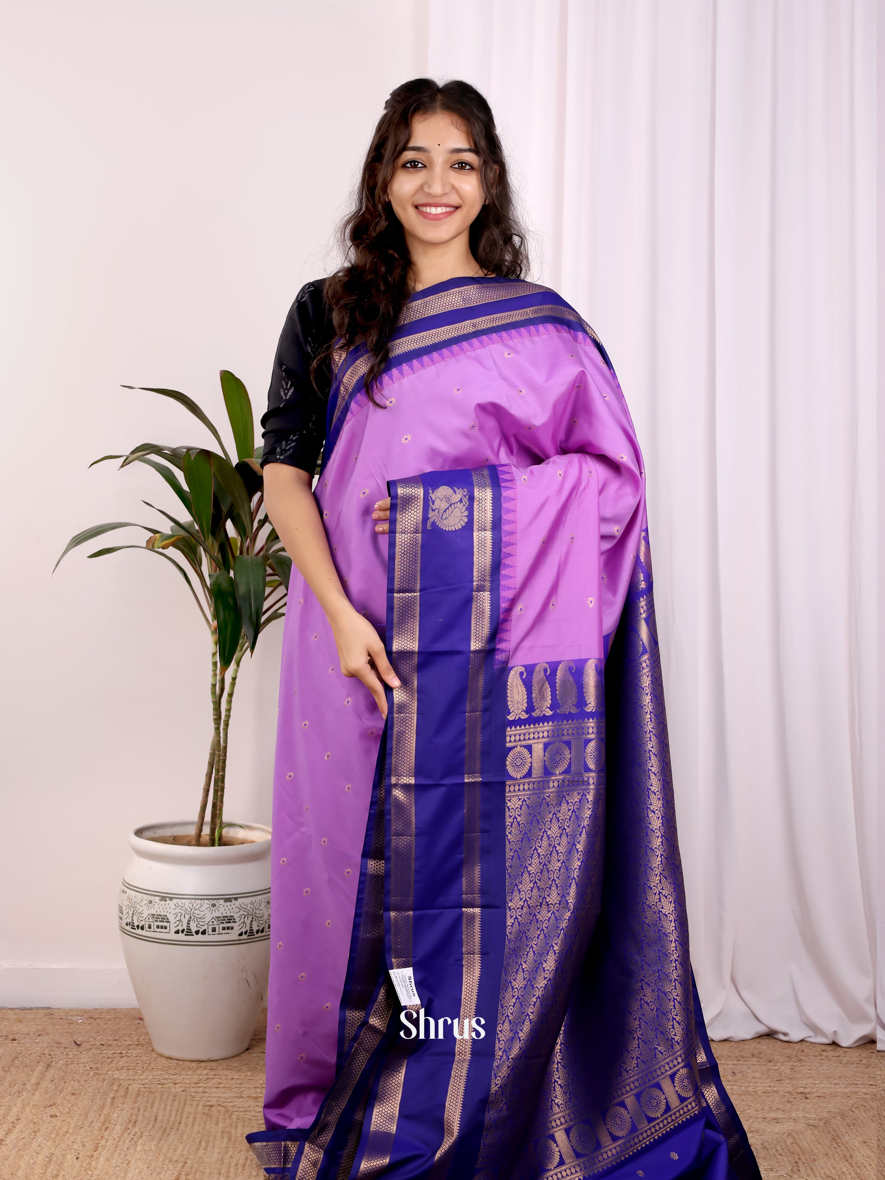 Purple & Blue - Gadwal halfpure Saree