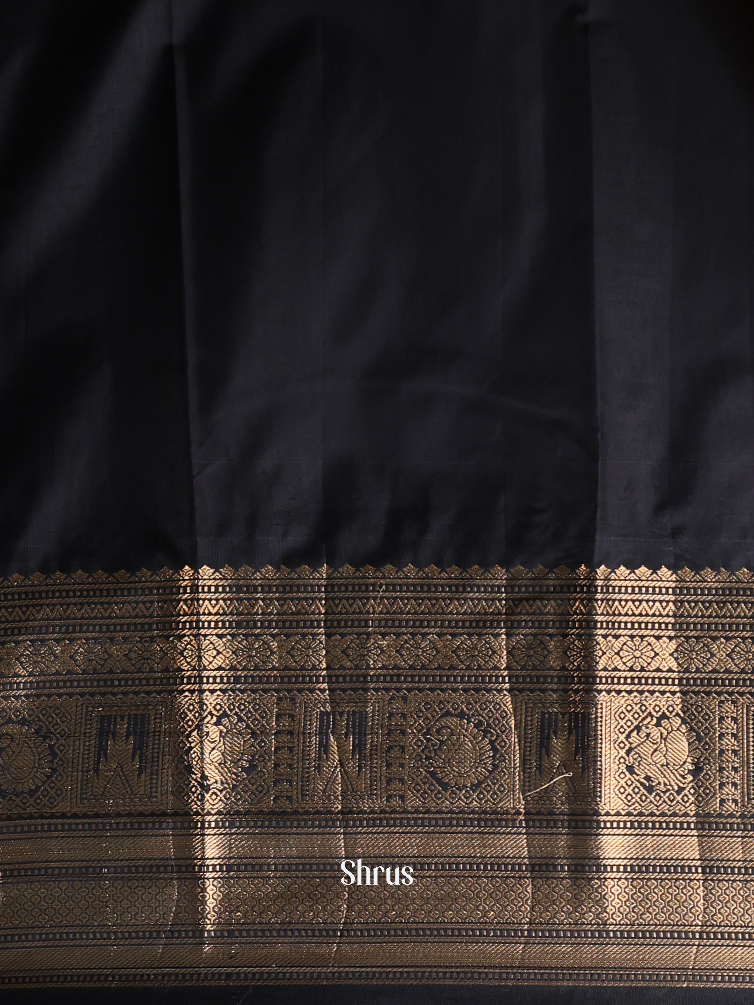 Yellow & Black - Gadwal halfpure Saree