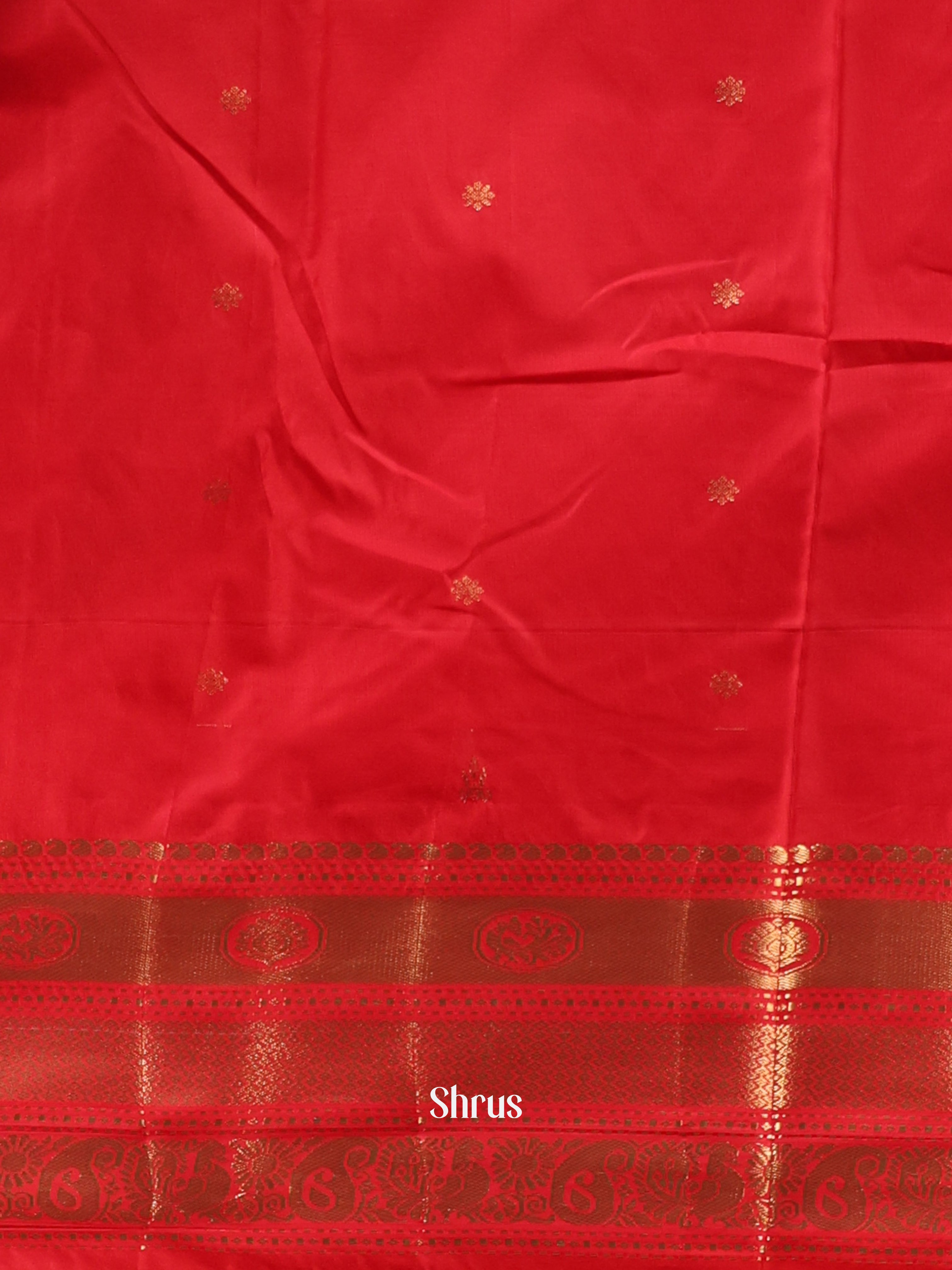 green & Red - Gadwal halfpure Saree