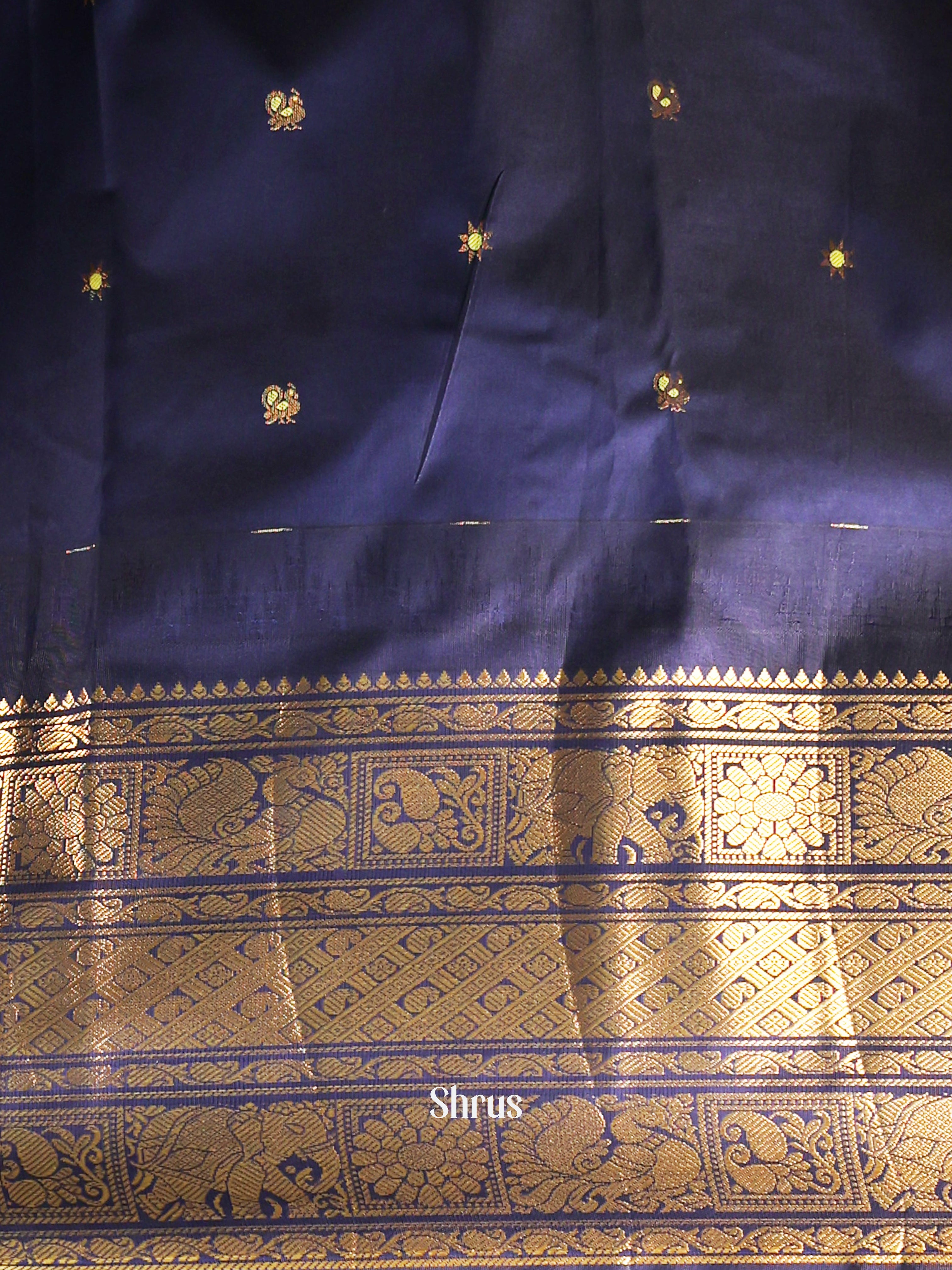 Yellow & Blue - Gadwal halfpure Saree