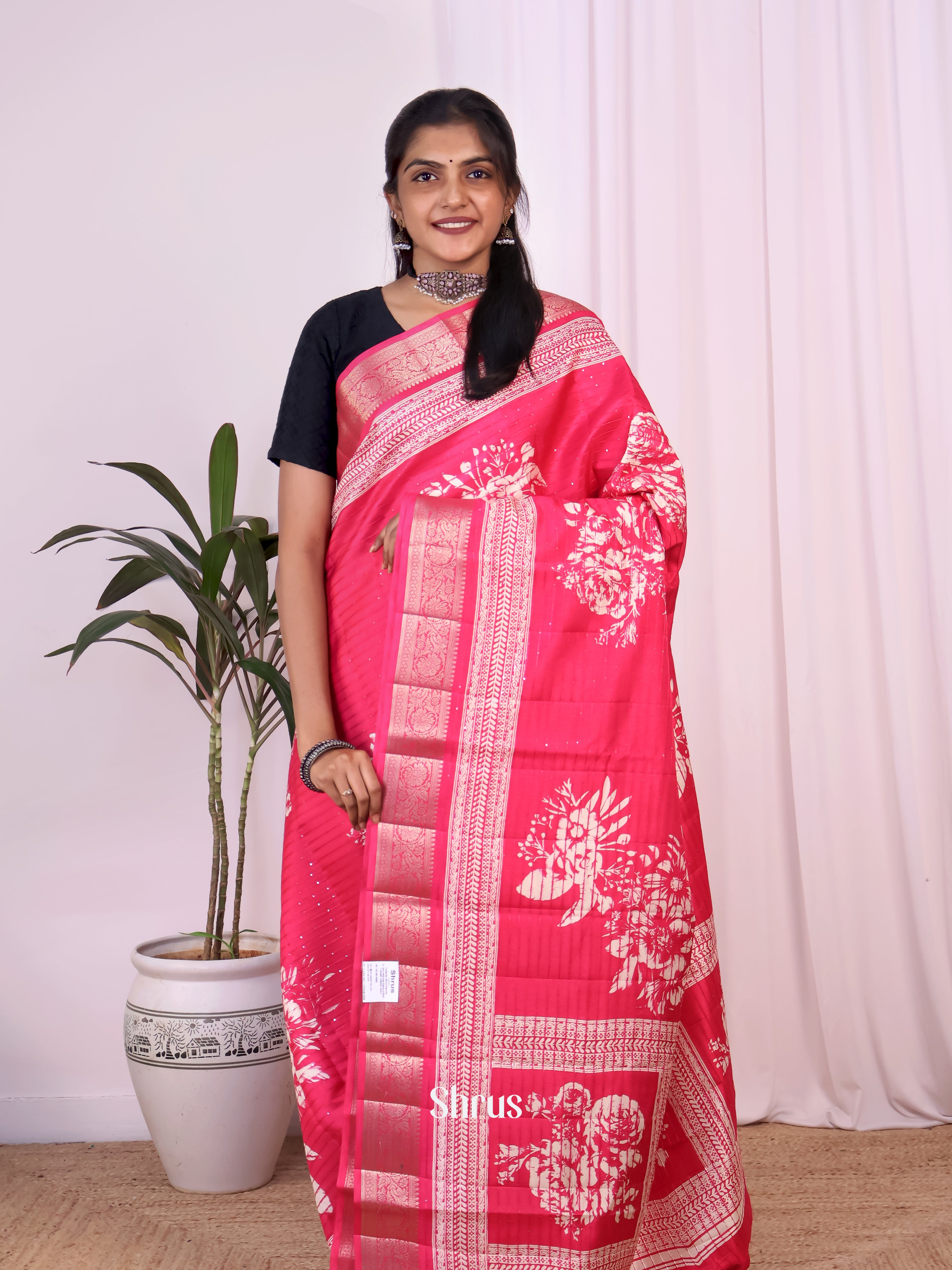 Pink - Semi Tussar Saree