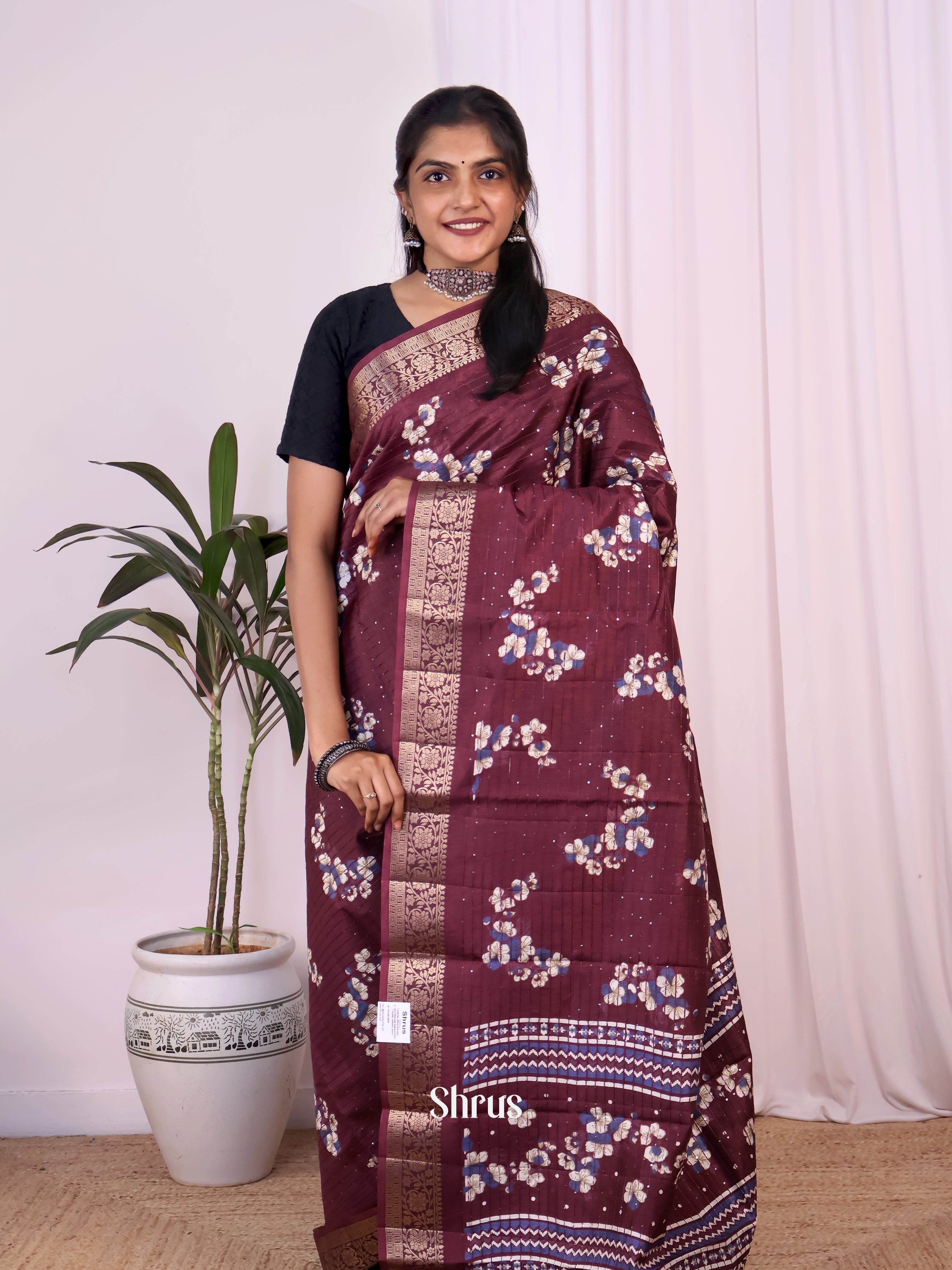 Brown - Semi Tussar Saree