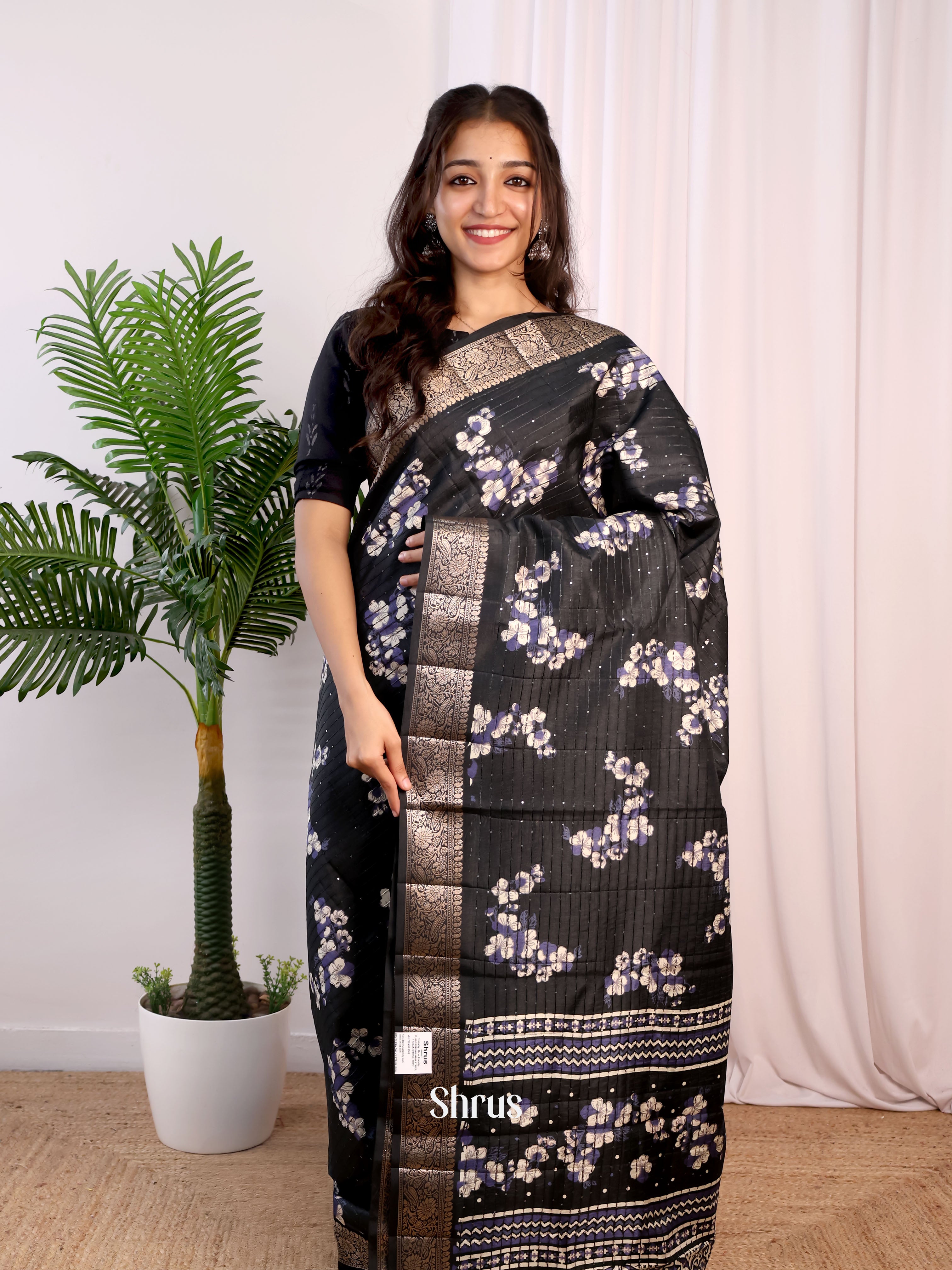 Black - Semi Tussar Saree