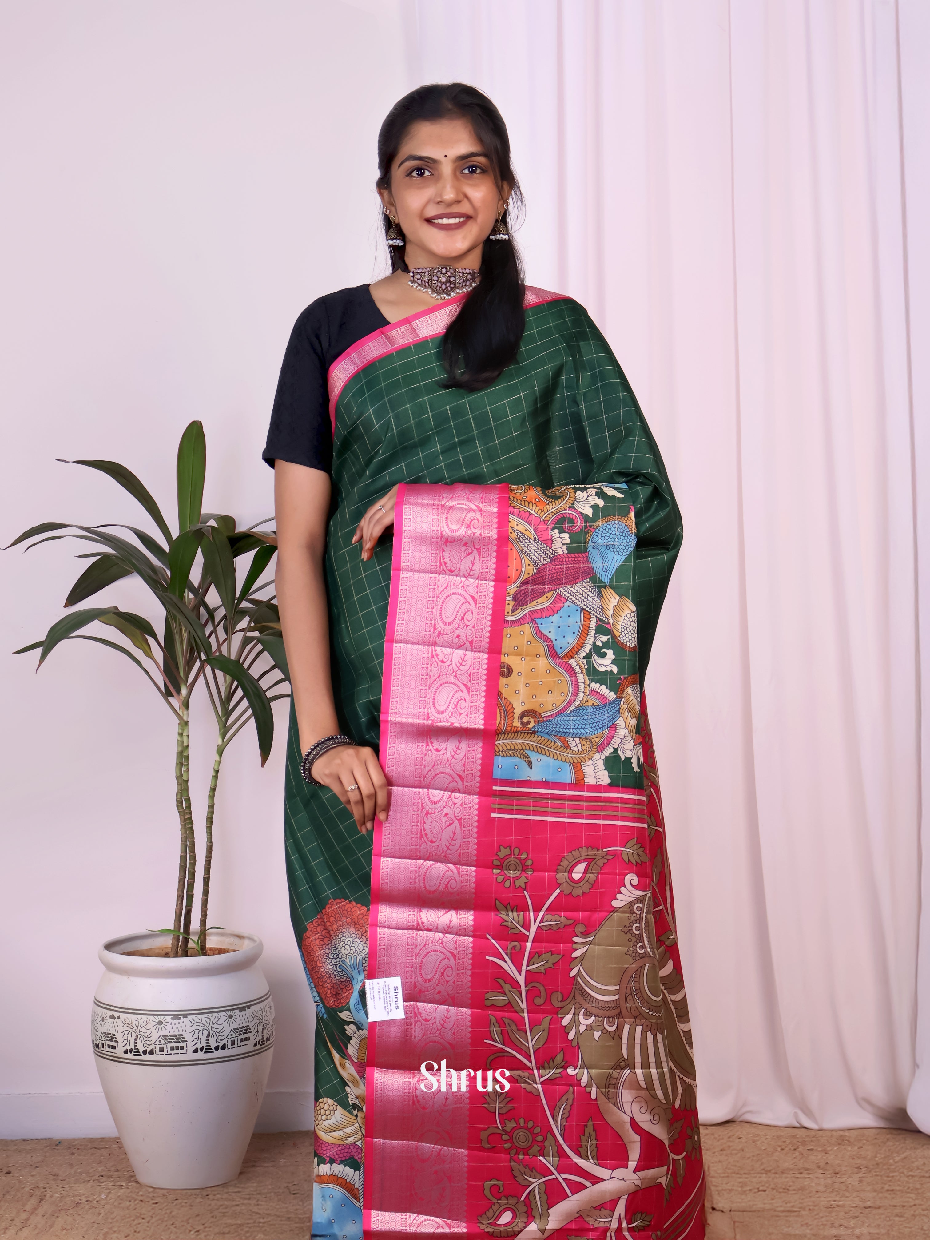 Green & Pink - Semi Tussar Saree