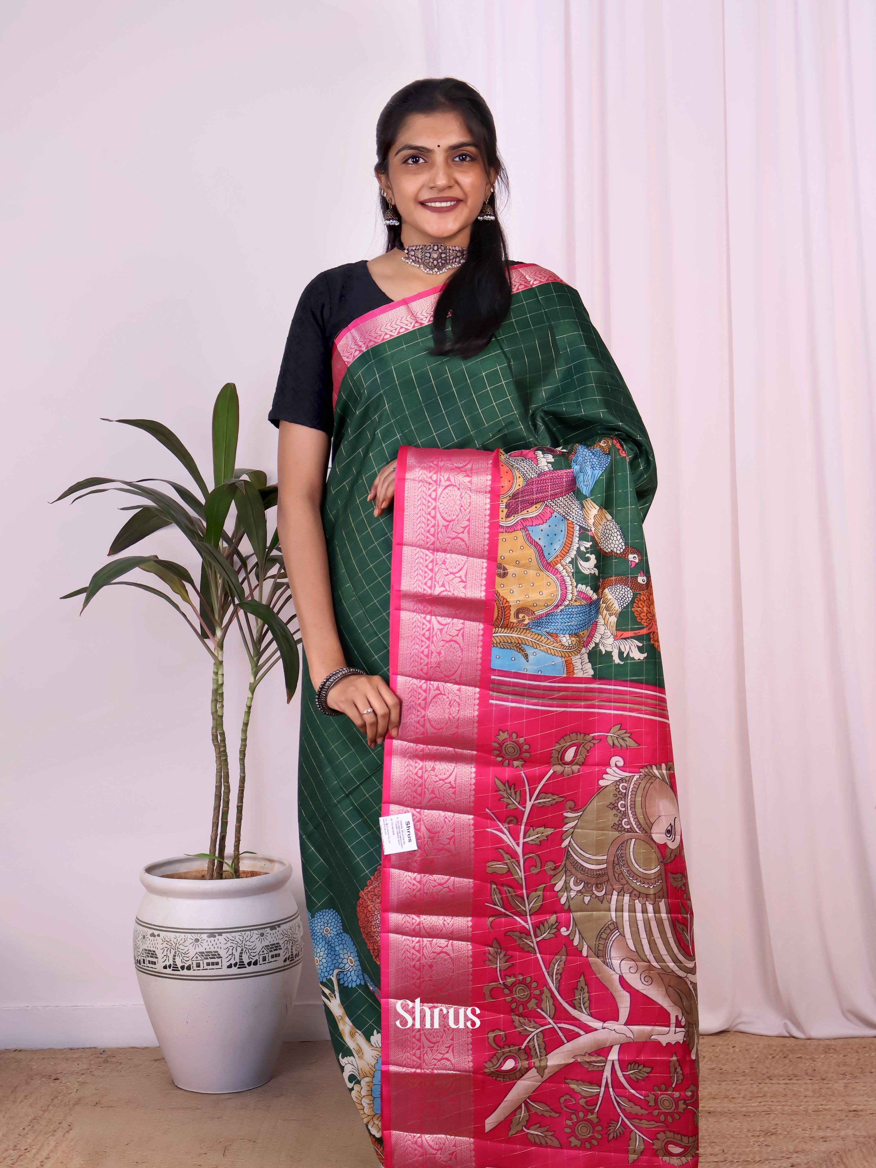 Green & Pink - Semi Tussar Saree