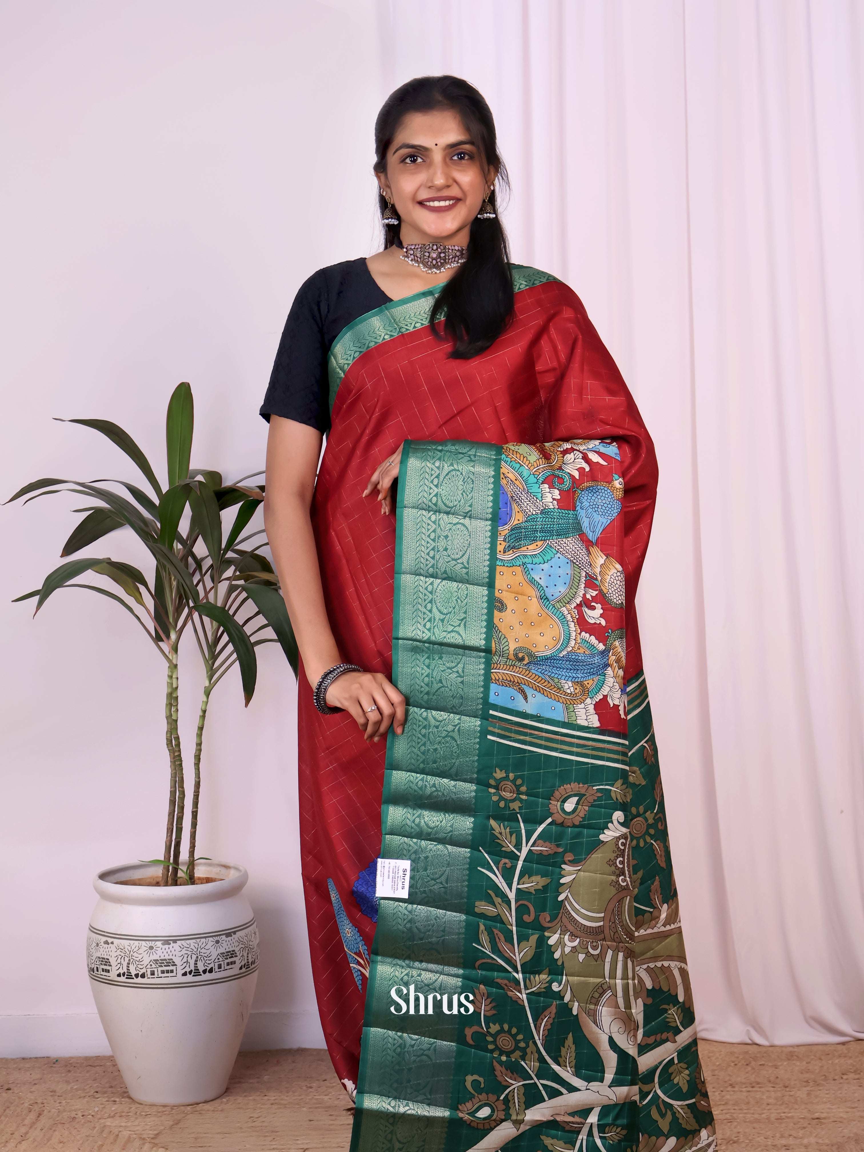 Red & Green - Semi Tussar Saree