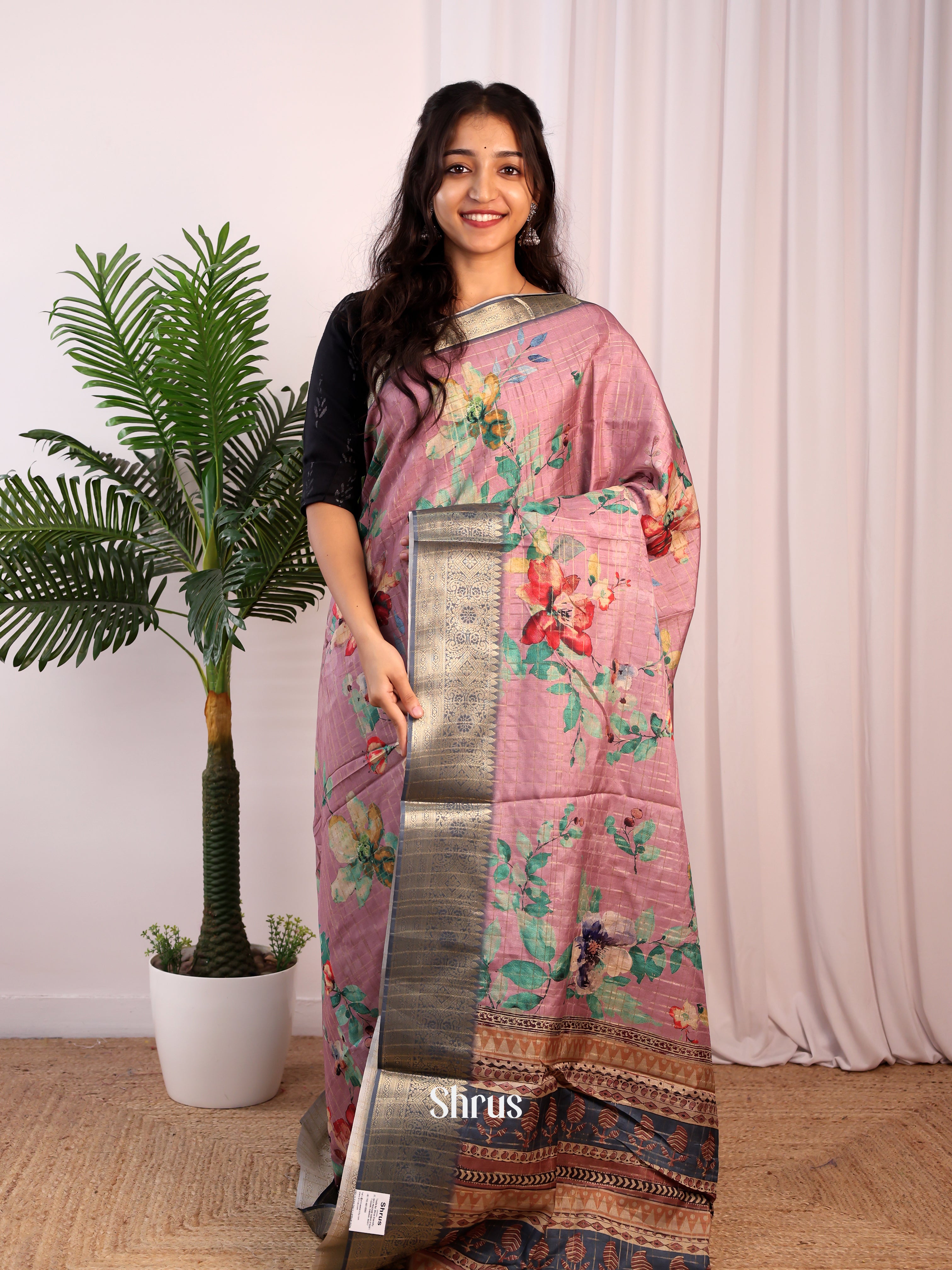 Pink & Grey - Semi Dola silk Saree