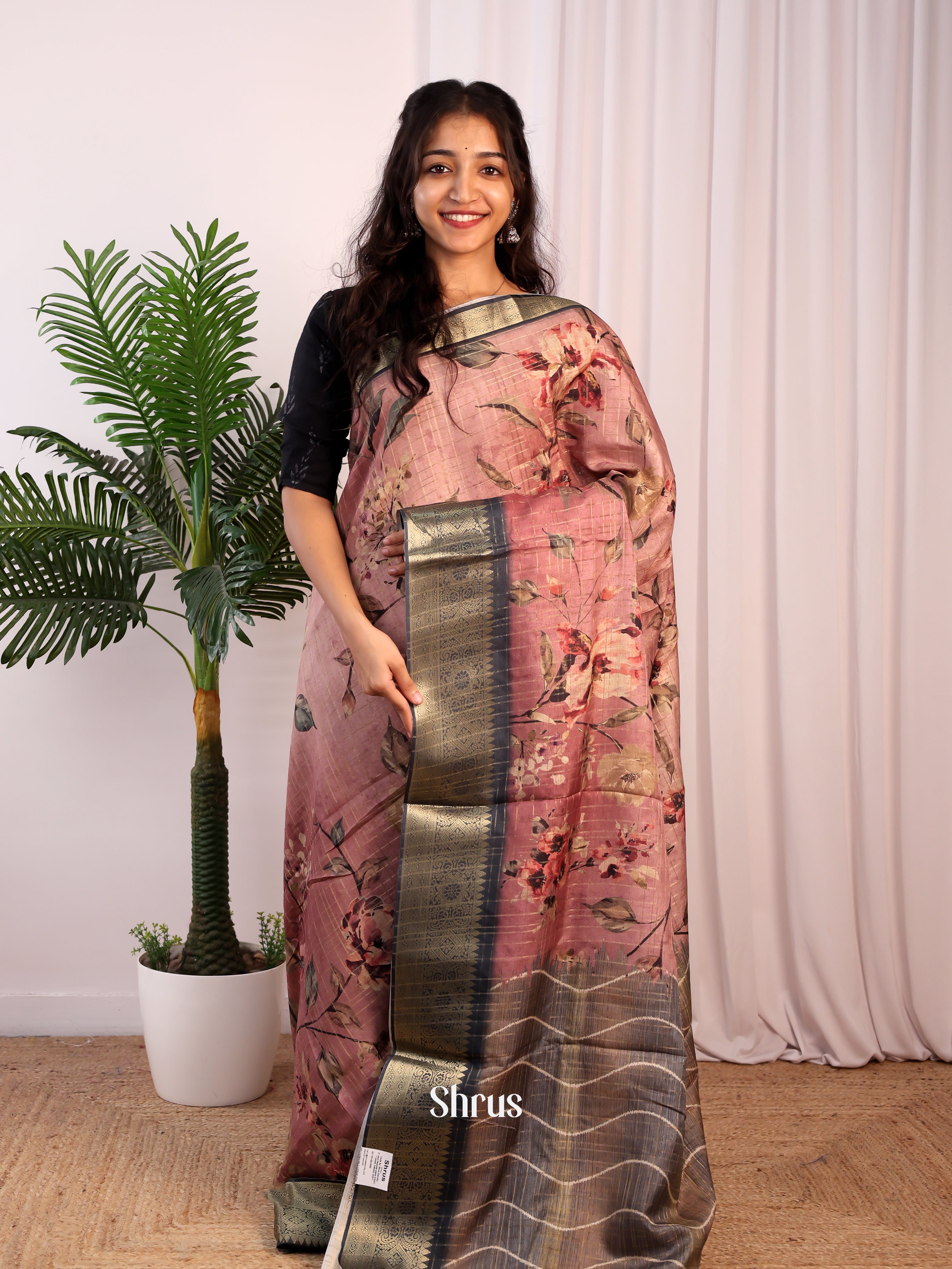 Pink & Grey - Semi Dola silk Saree