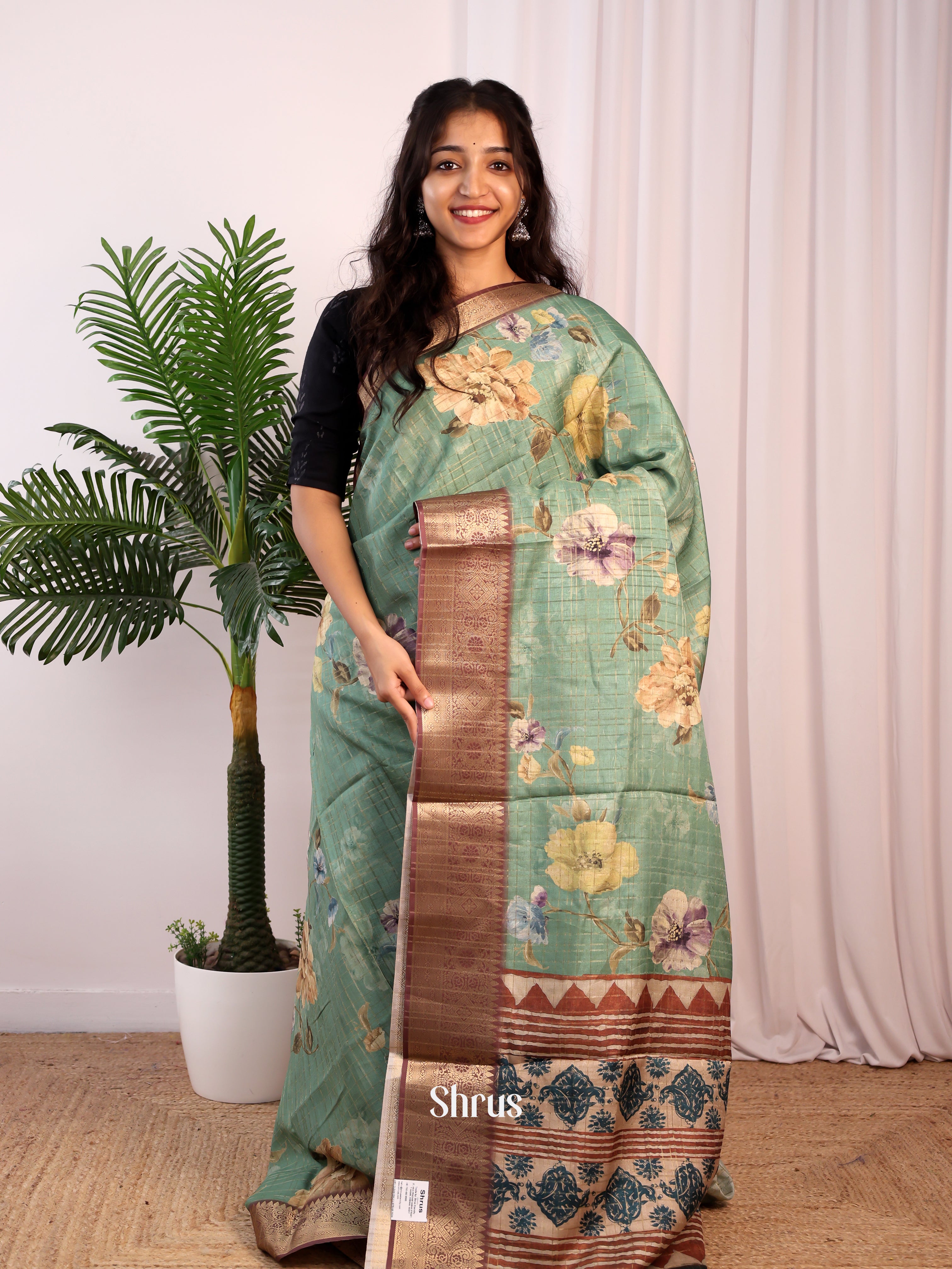 Green & Brown - Semi Dola silk Saree