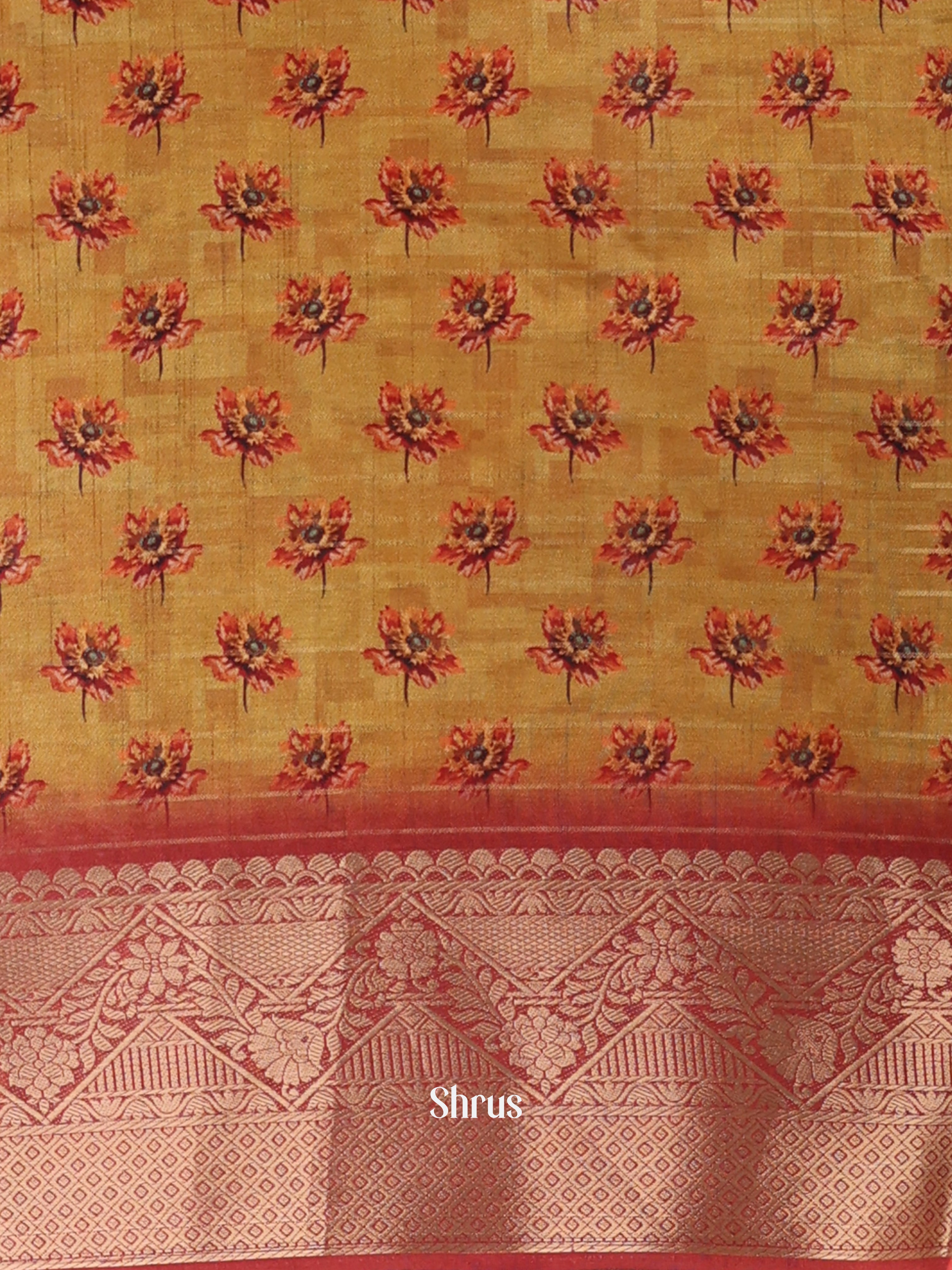 Mustard & Red - Semi Dola silk Saree