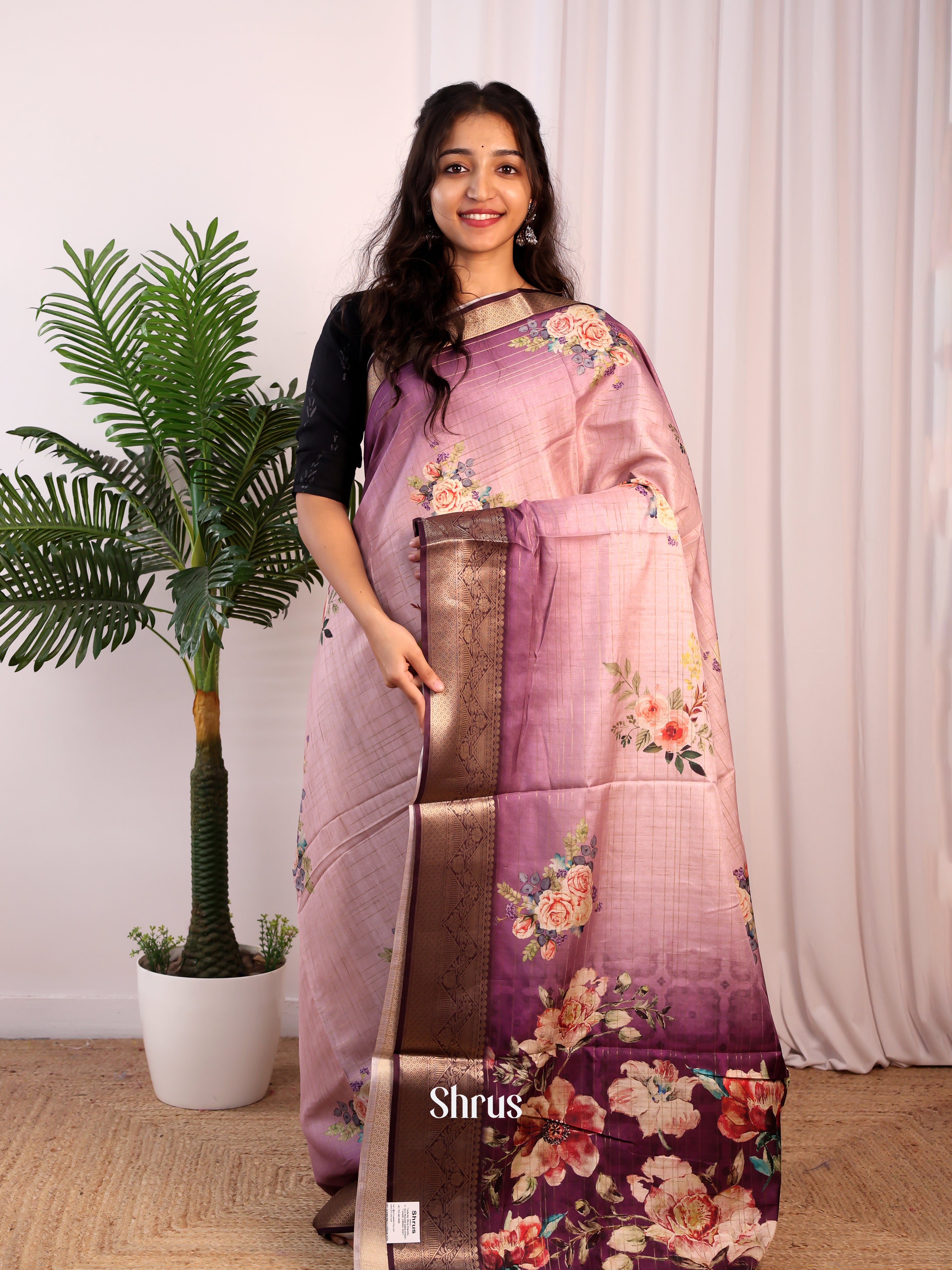 Lavender & Purple - Semi Dola silk Saree