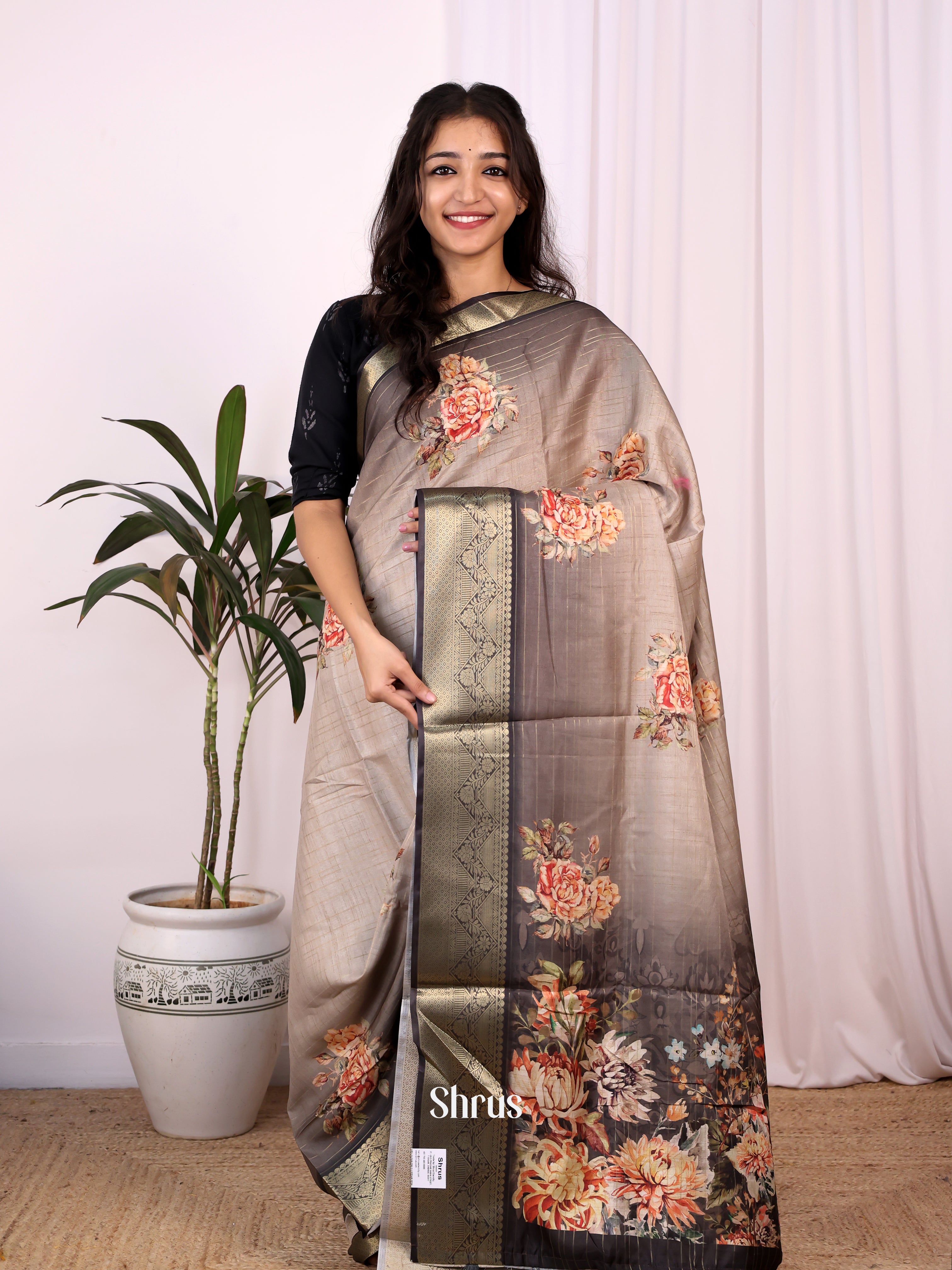 Lite Grey & Grey - Semi Dola silk Saree