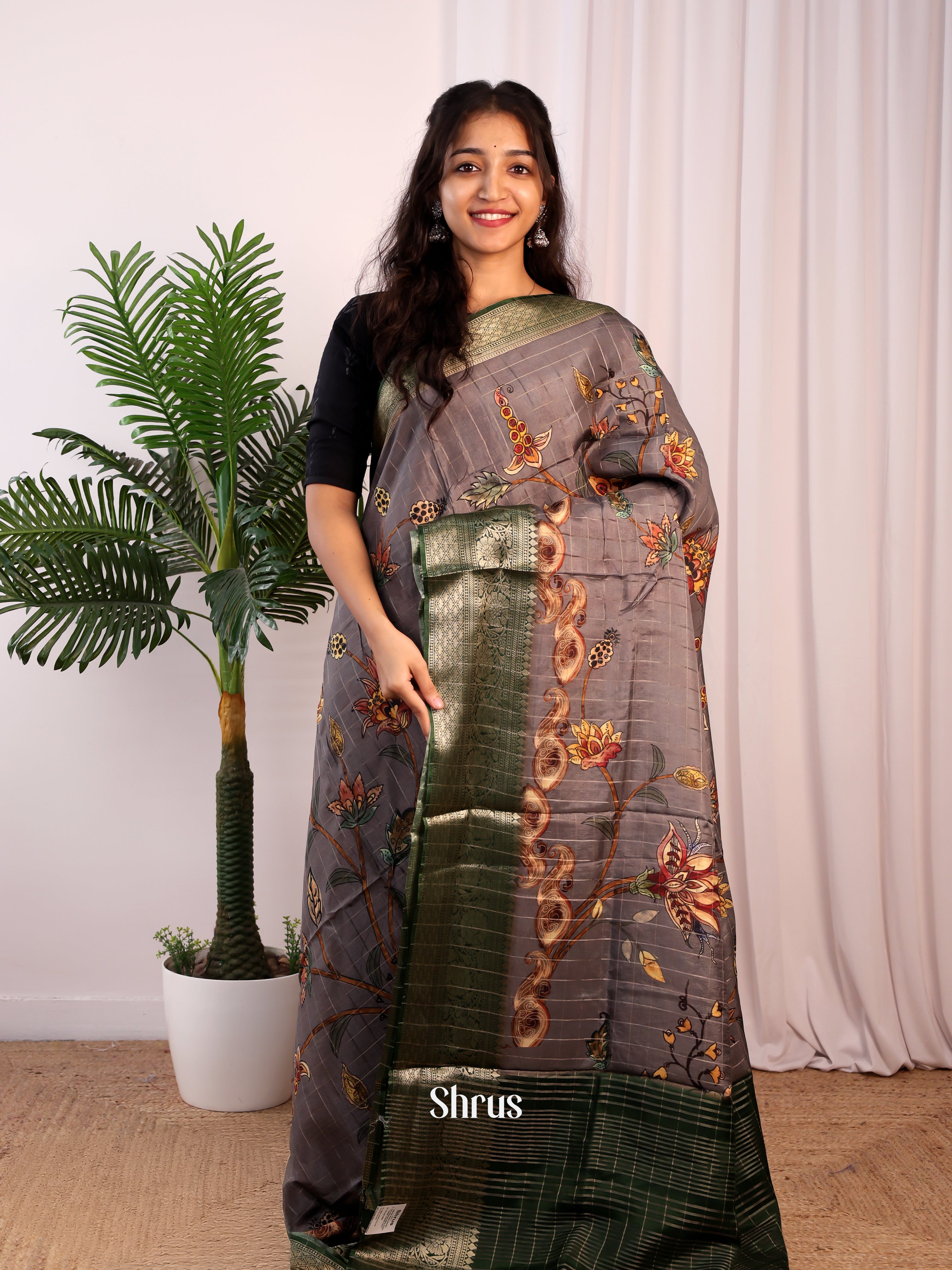 Grey & Green -  Semi Dola silk Saree