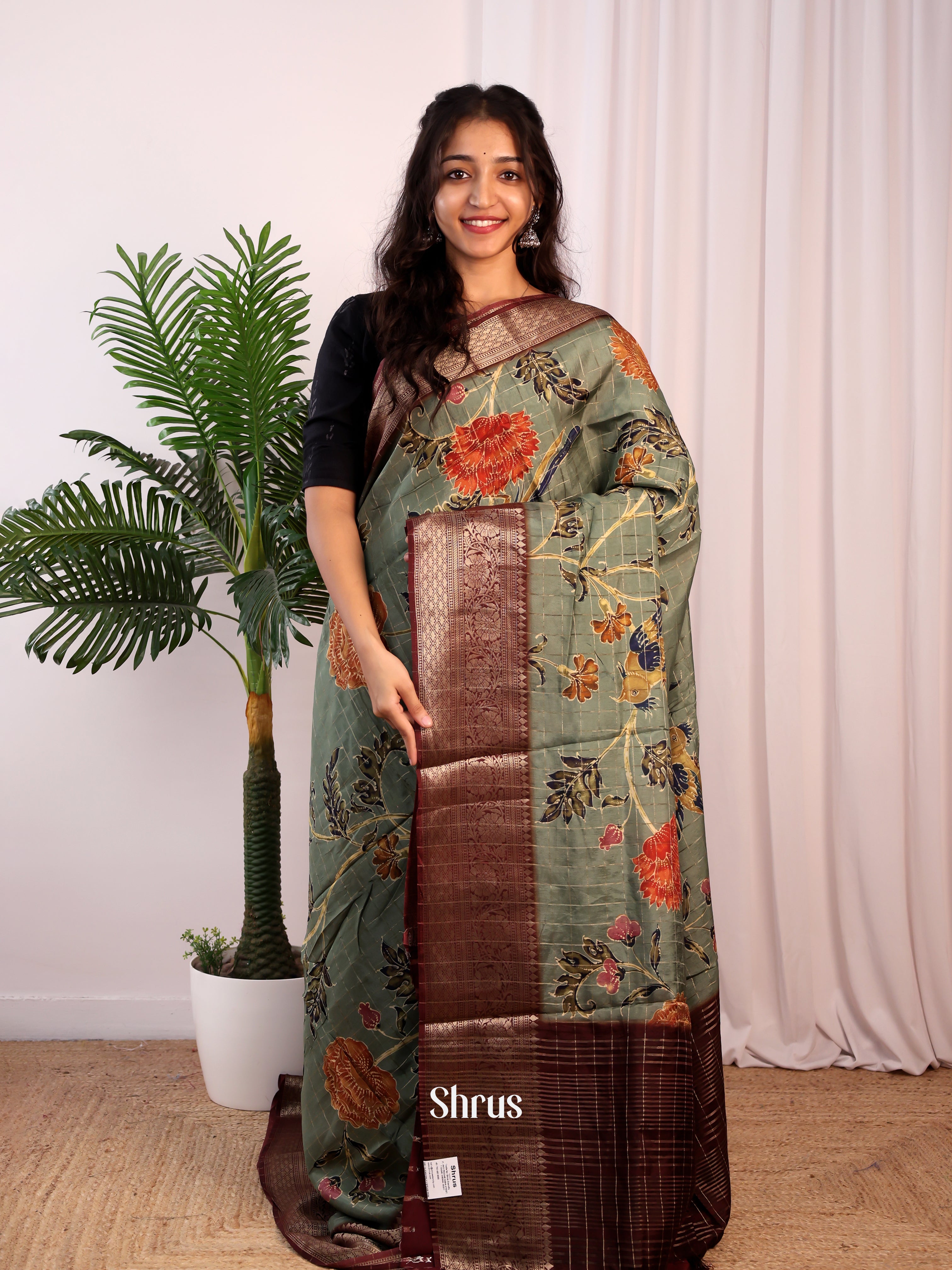 Green & Brown- Semi Dola silk Saree