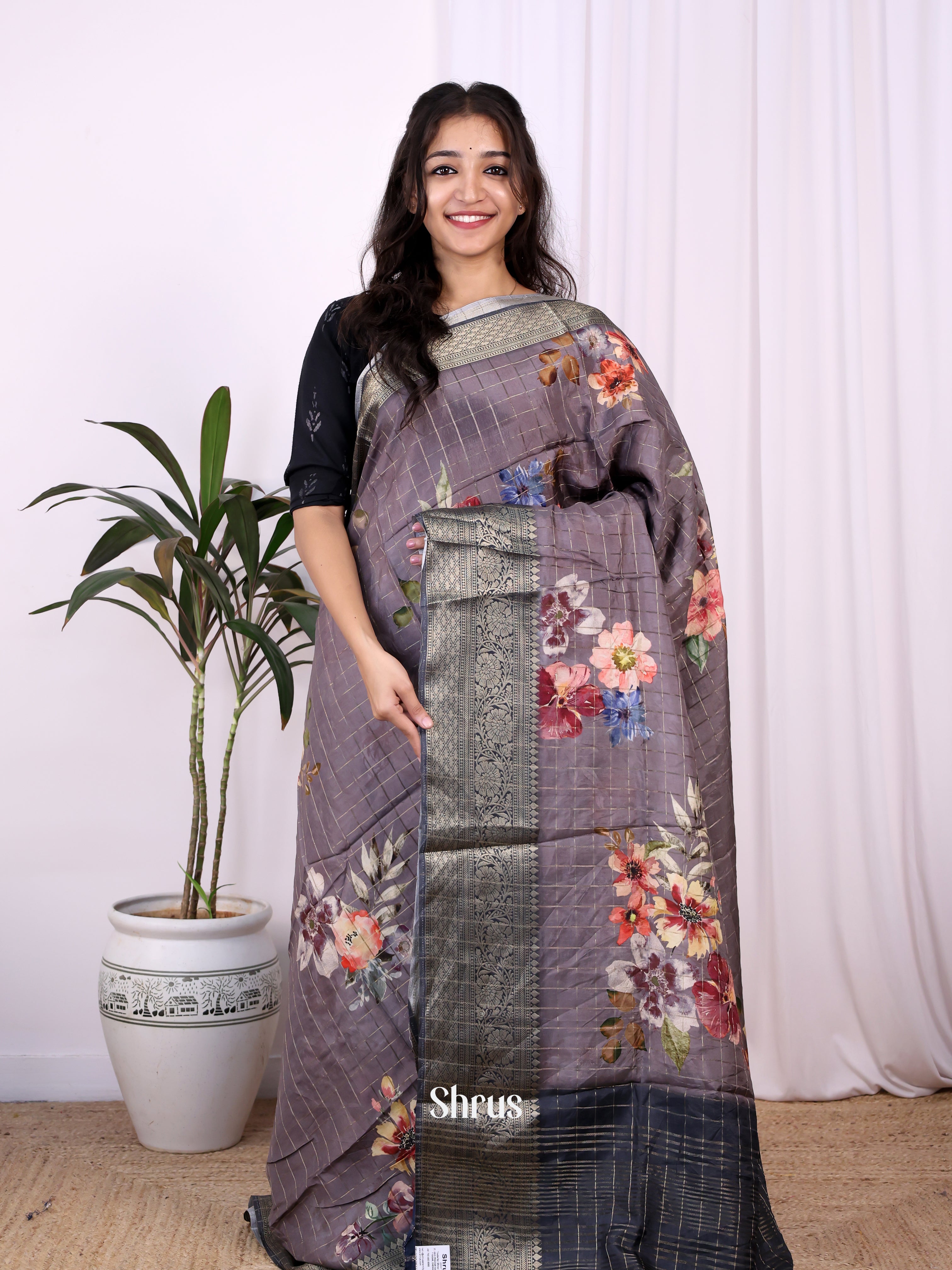 Purple & Blue- Semi Dola silk Saree