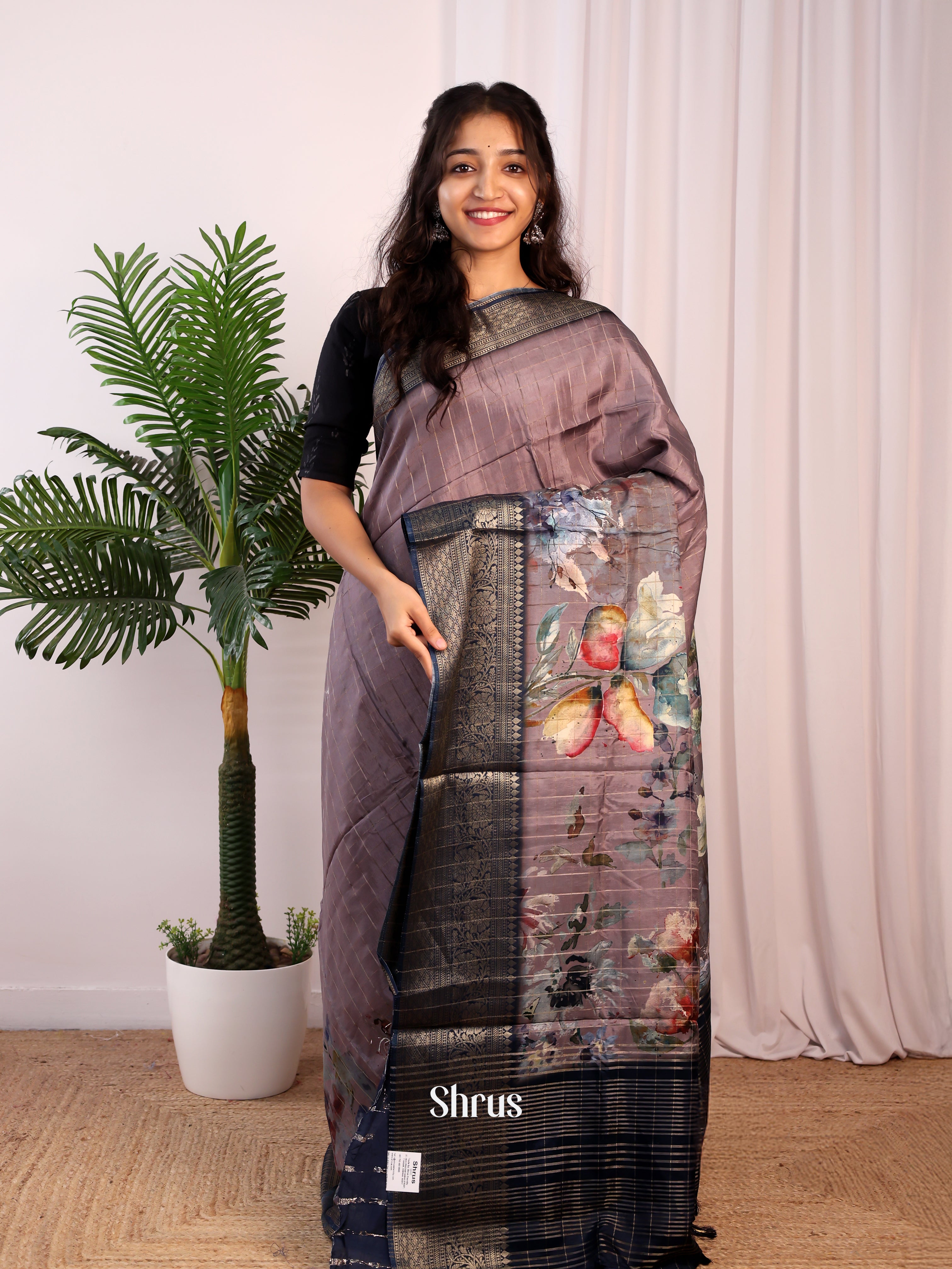 Purple & Blue- Semi Dola silk Saree