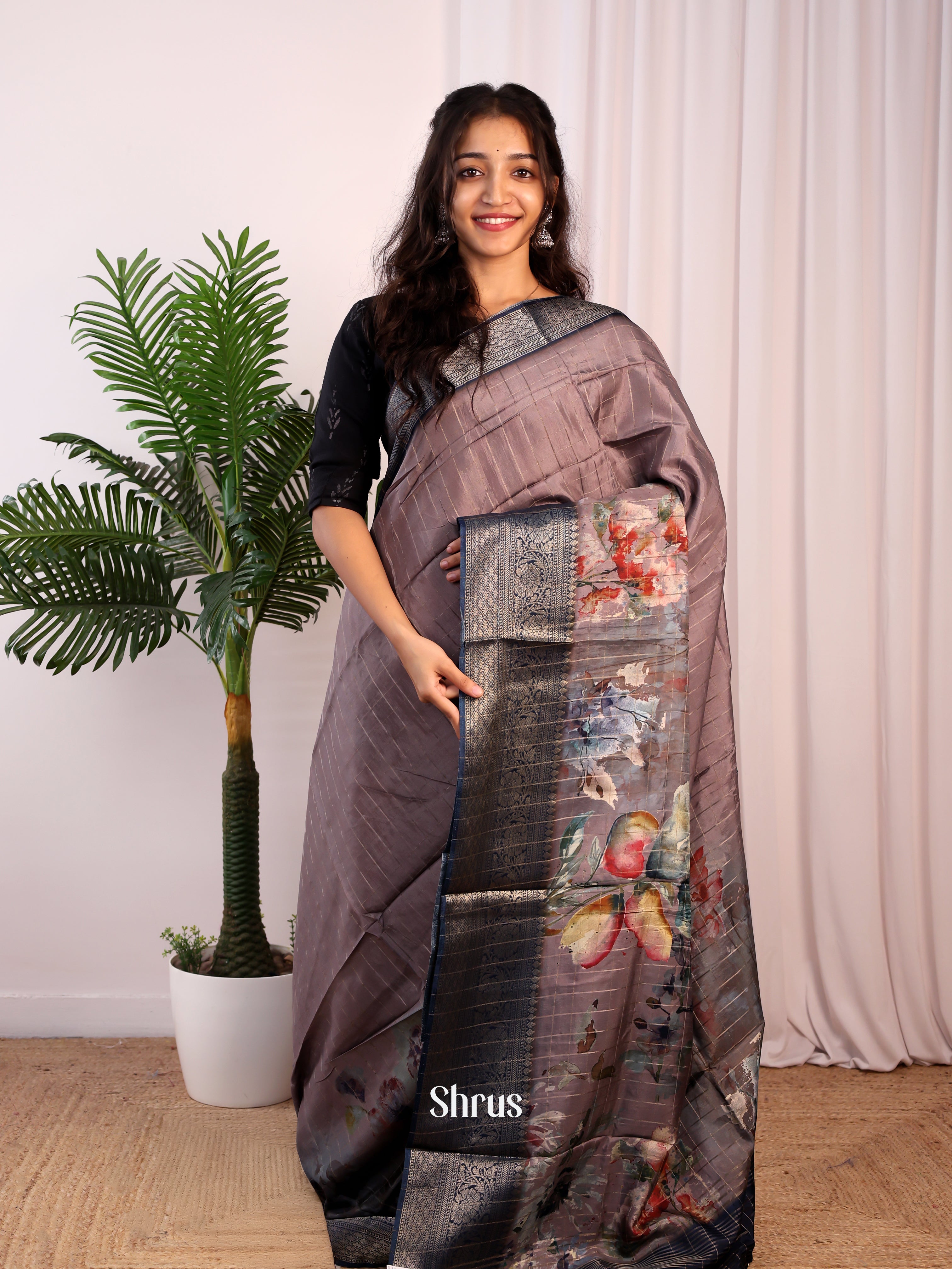 Mauve & Blue- Semi Dola silk Saree