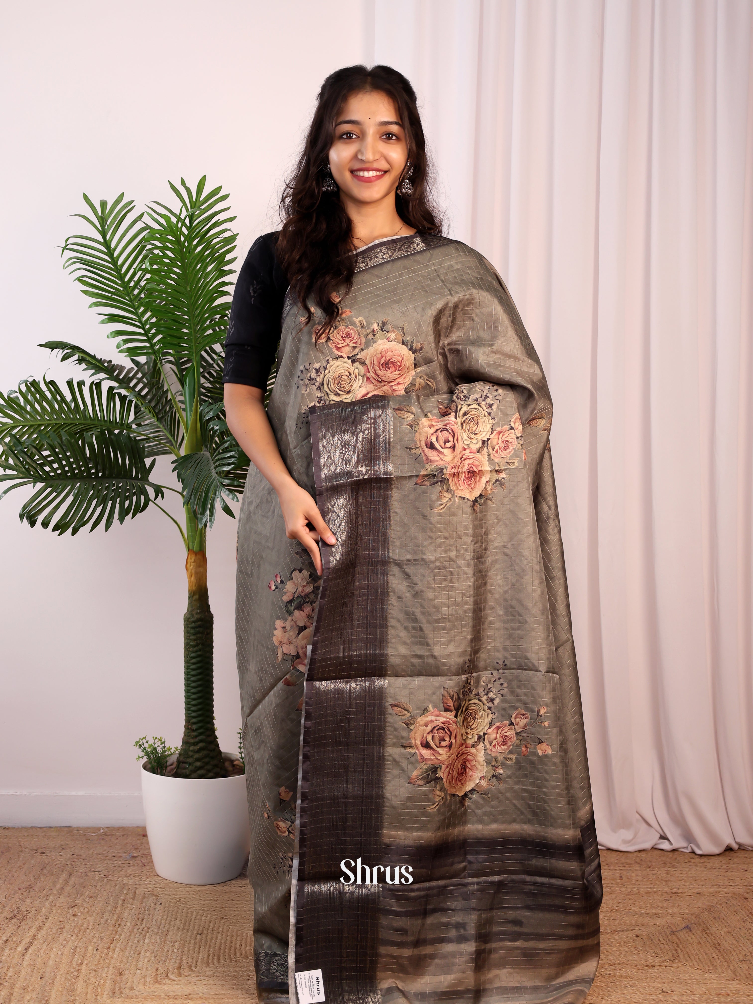 Grey - Semi Dola silk Saree