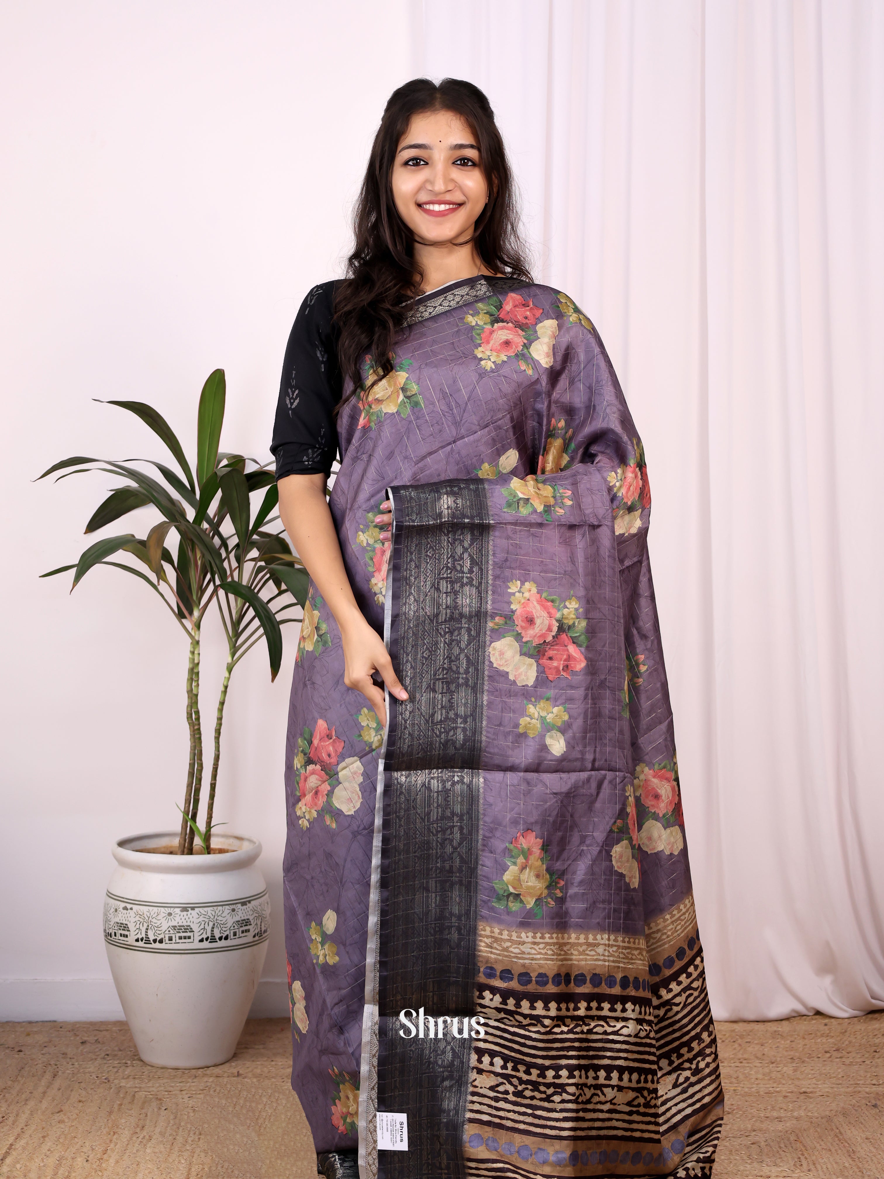 Purple - Semi Dola silk Saree