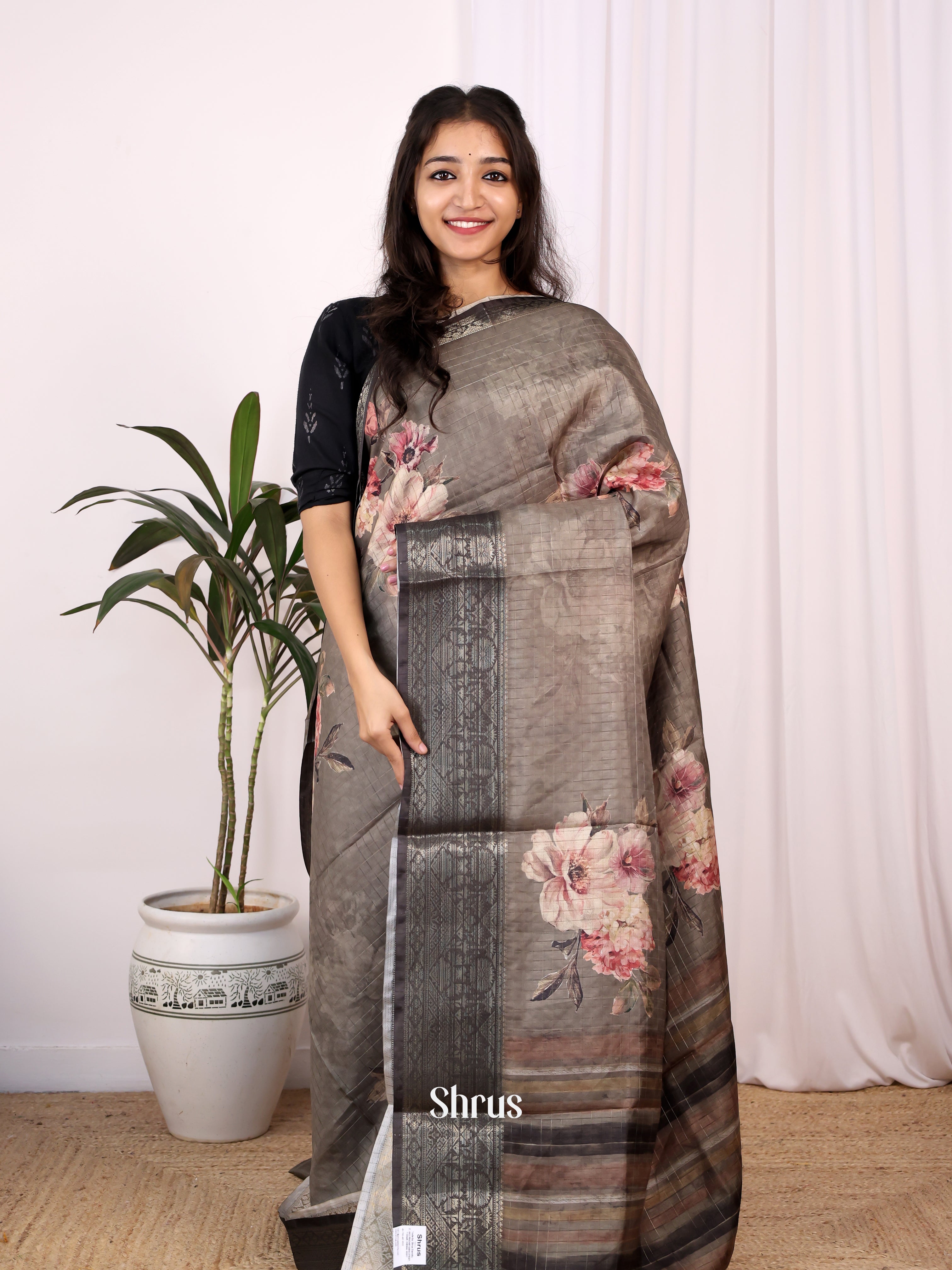 Grey - Semi Dola silk Saree