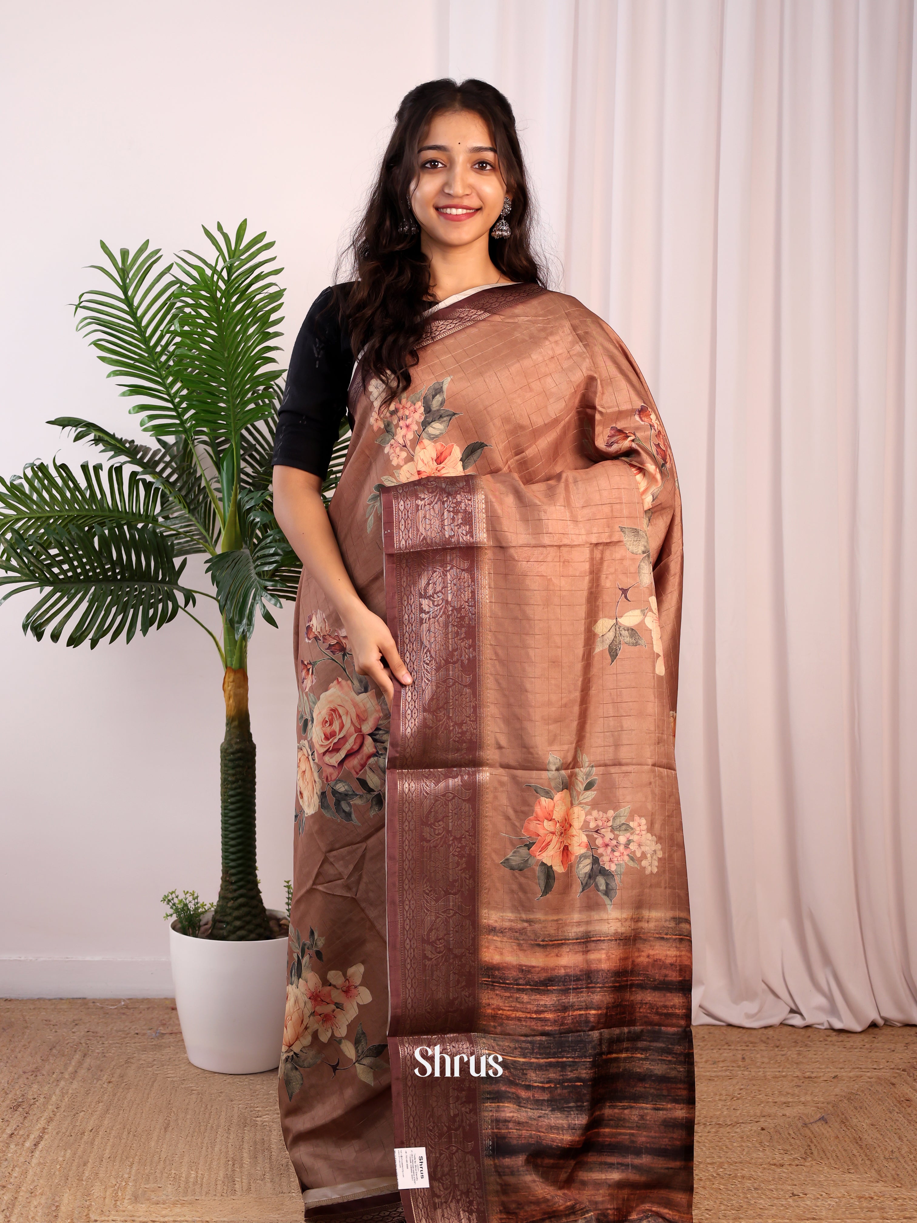 Brown- Semi Dola silk Saree