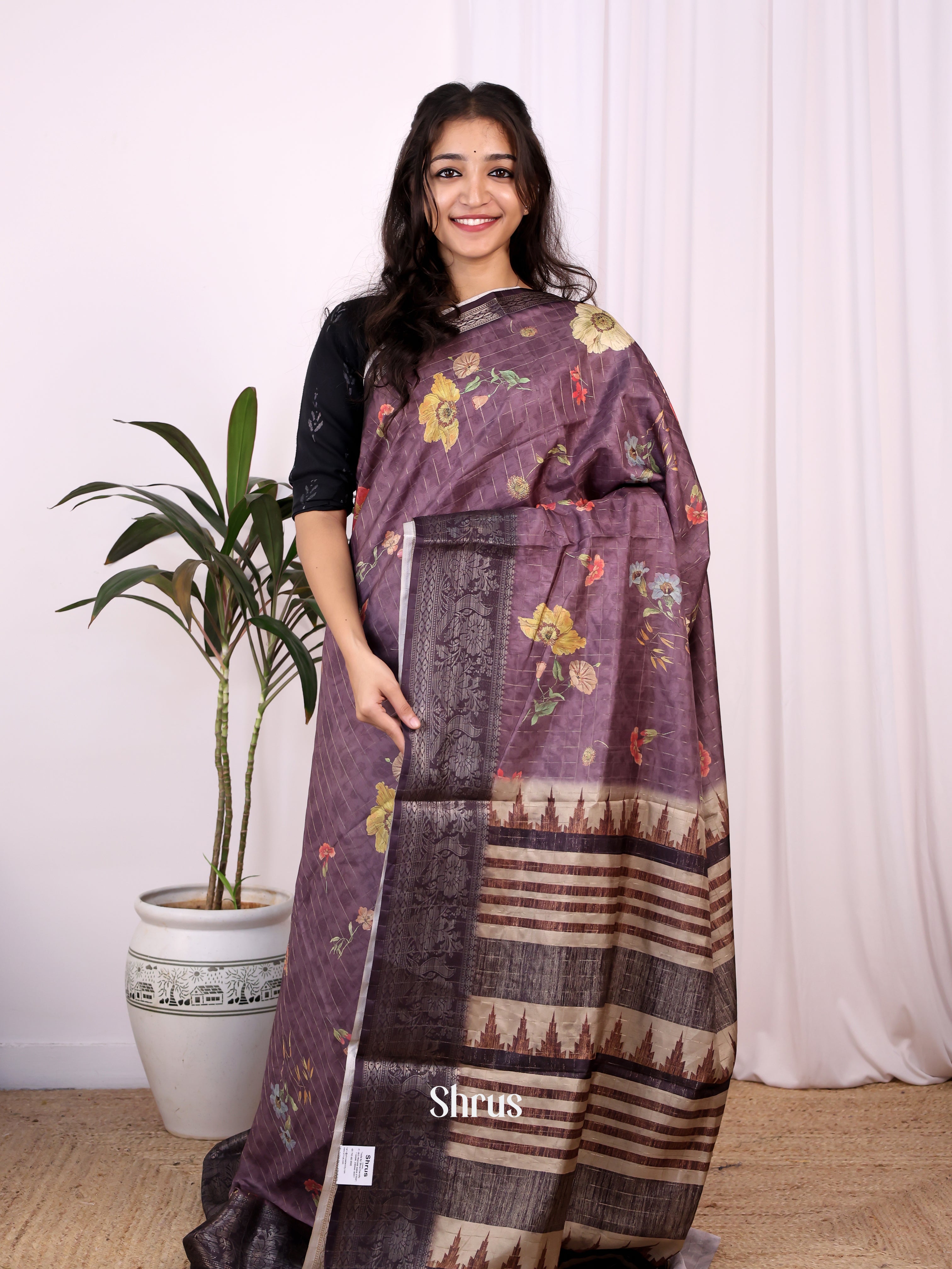 Purple - Semi Dola silk Saree