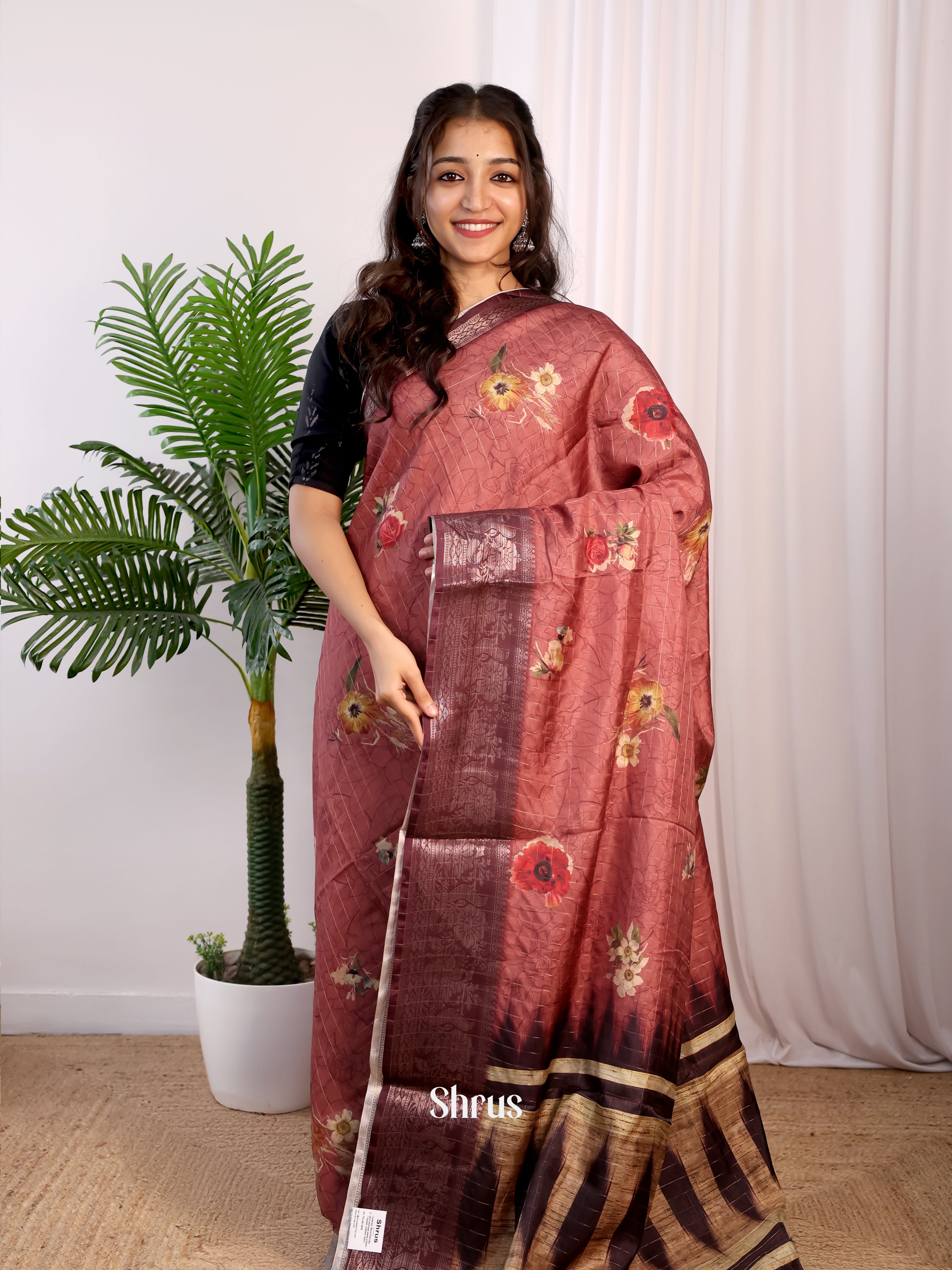 Brown - Semi Dola silk Saree