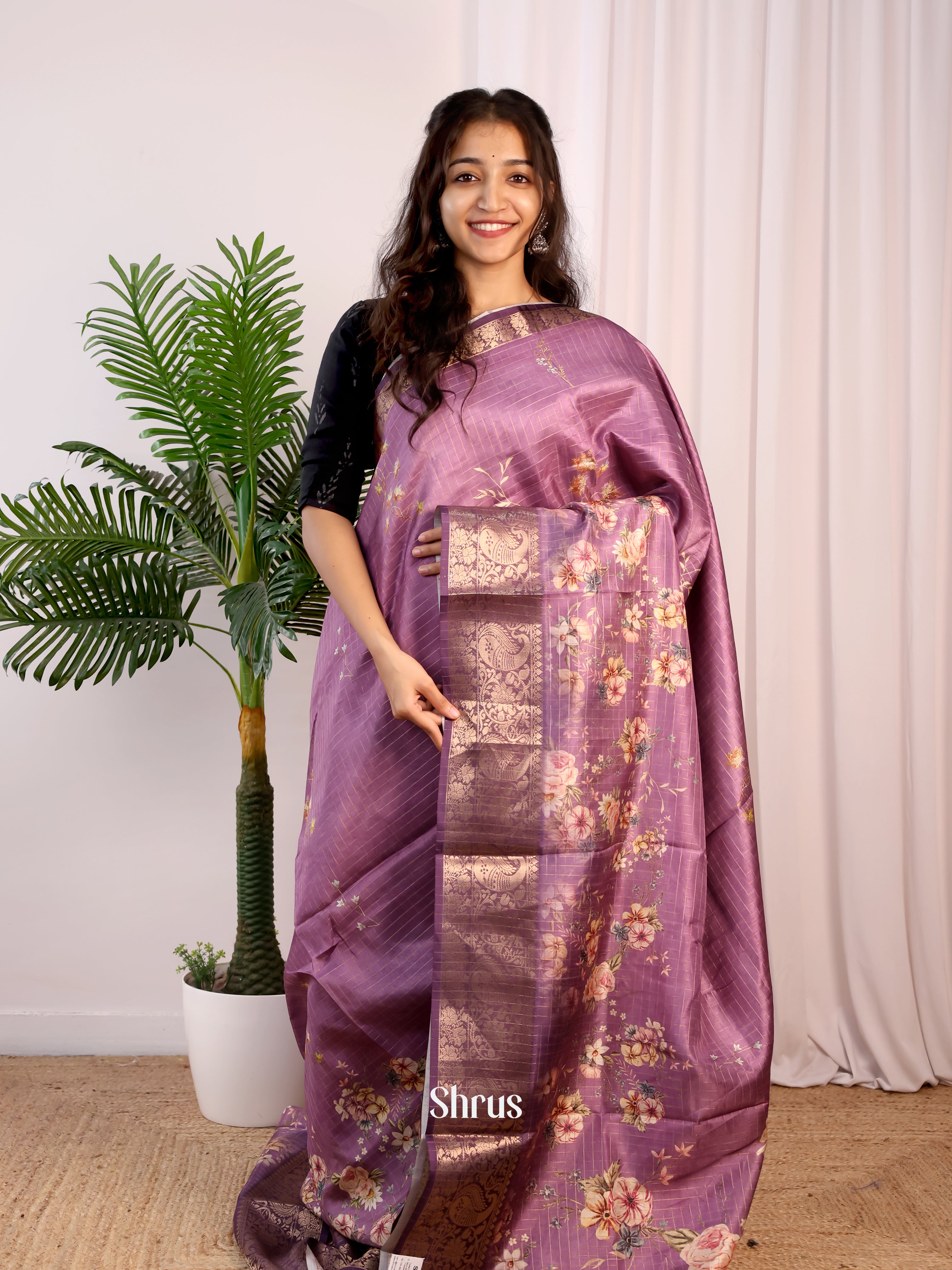 Purple - Semi Dola silk Saree