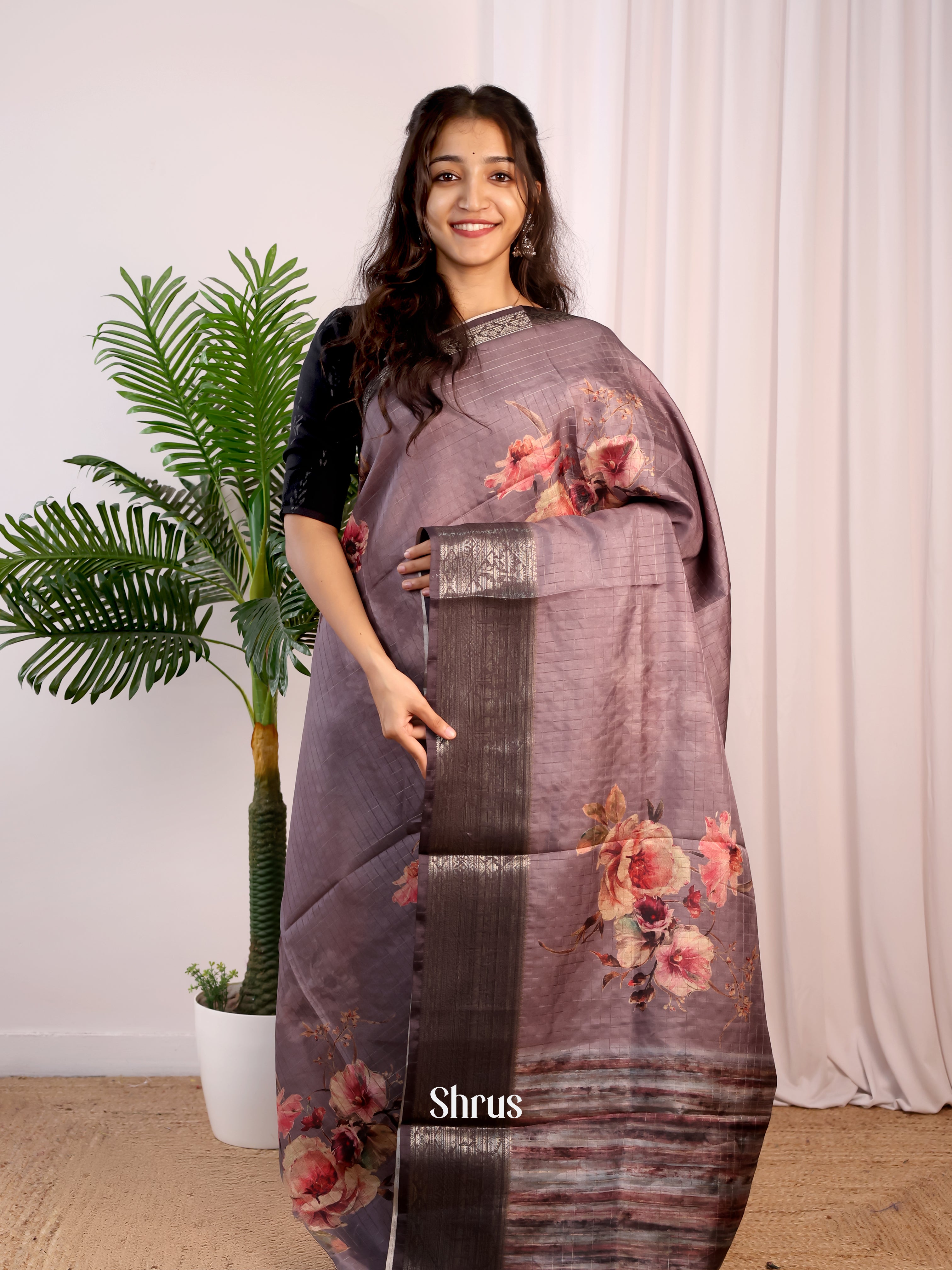 Purple - Semi Dola silk Saree