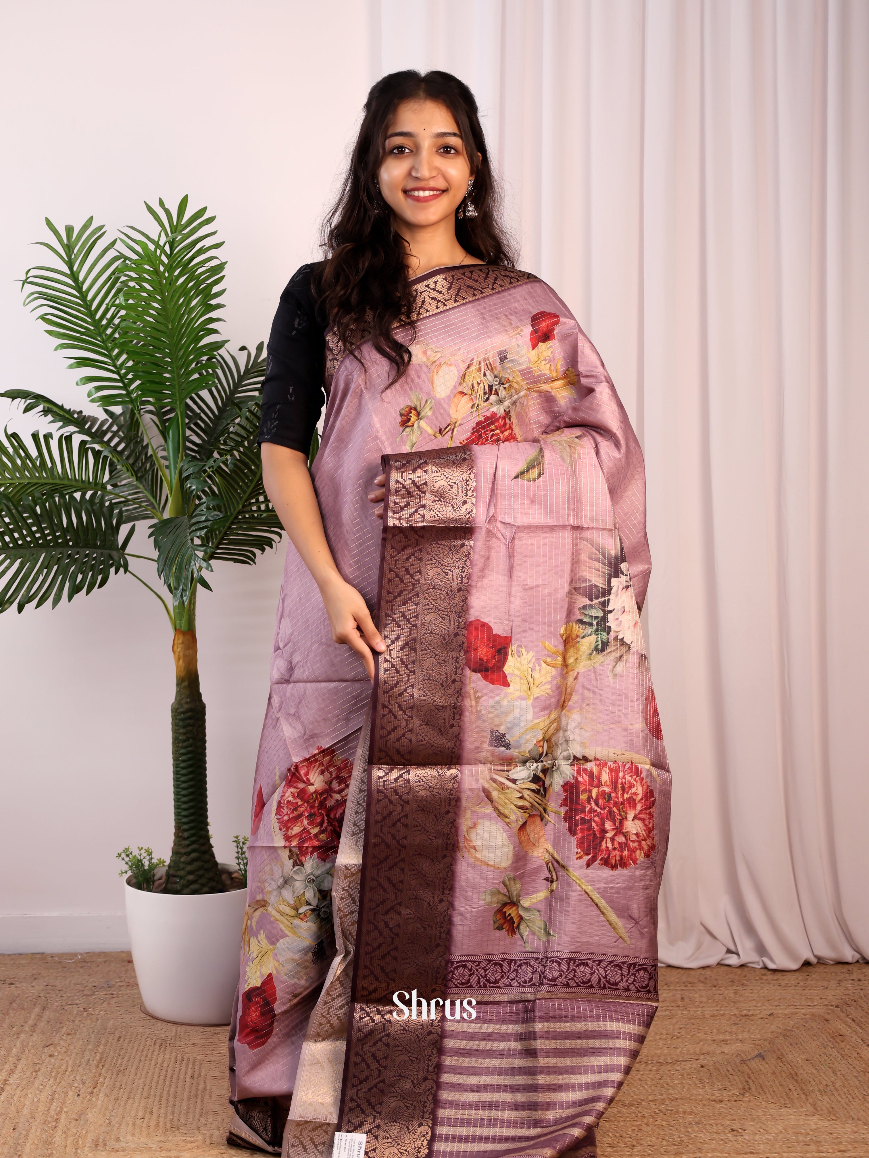 Purple - Semi Dola silk Saree